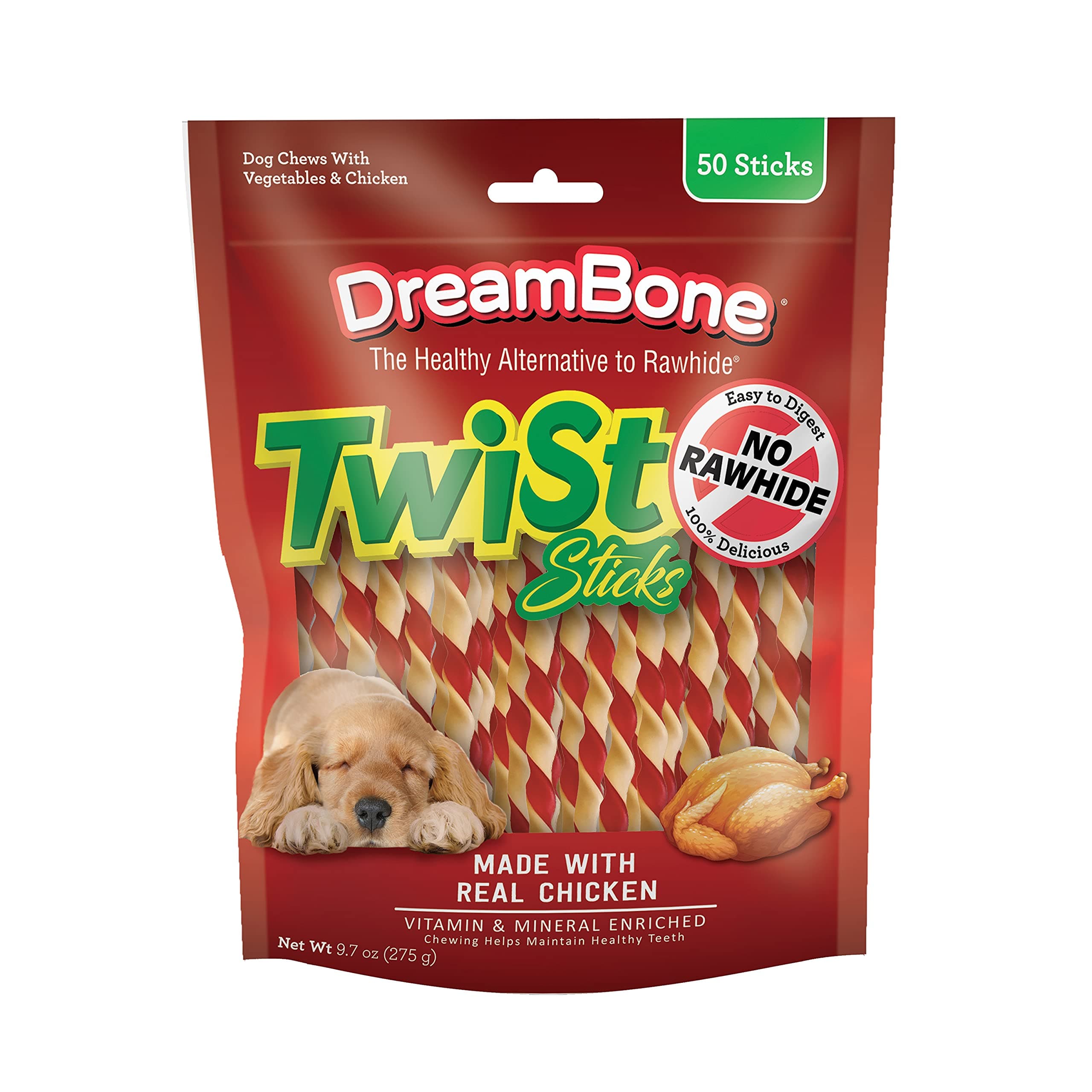 DreamBone Twist Sticks, Made With Real Chicken, Rawhide-Free Chews for Dogs, 50 Count Chicken 9.7 Ounce (Pack of 1)