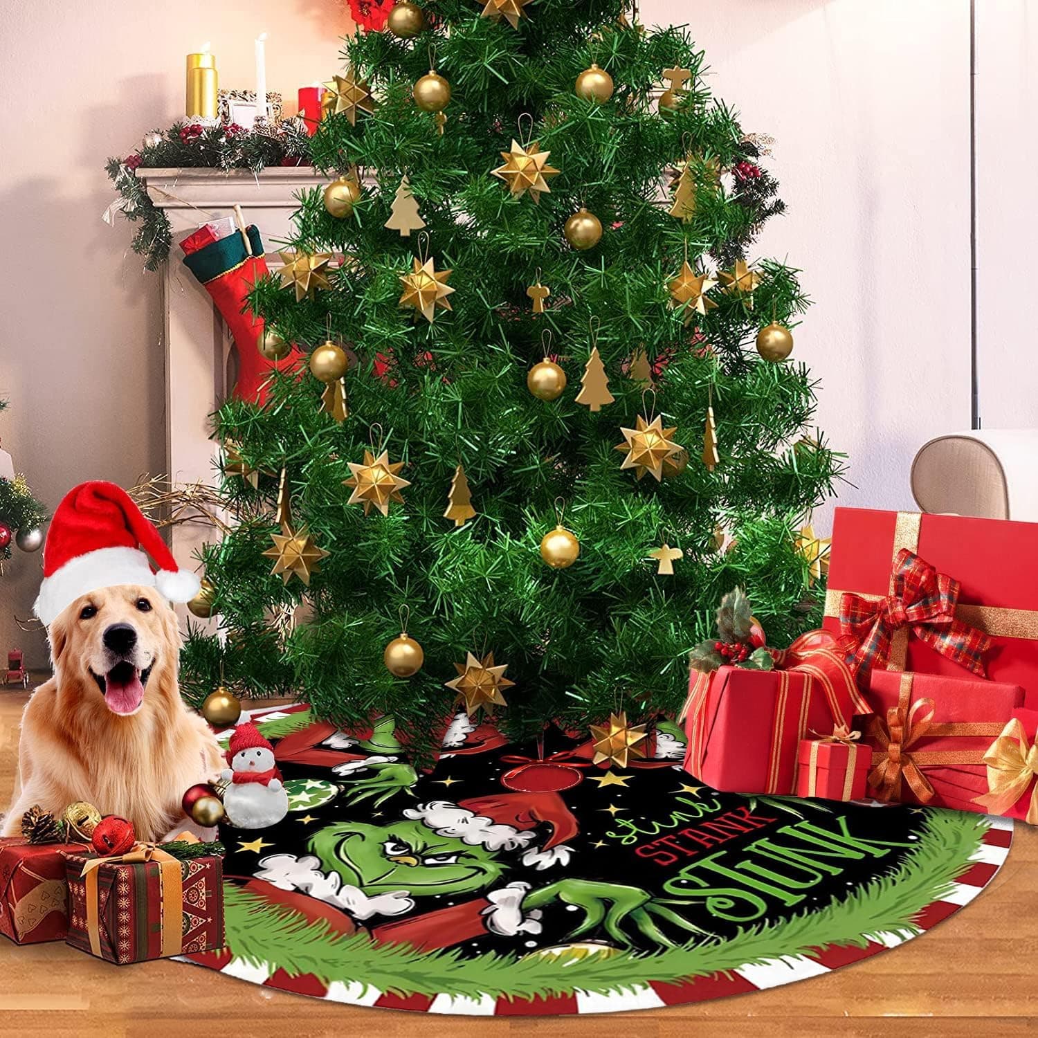 Christmas Tree Skirt 36 Inch Green Funny Trimmed Tree Skirt Christmas Decorations Tree Mat Merry Christmas Party Home Decor - Image 5
