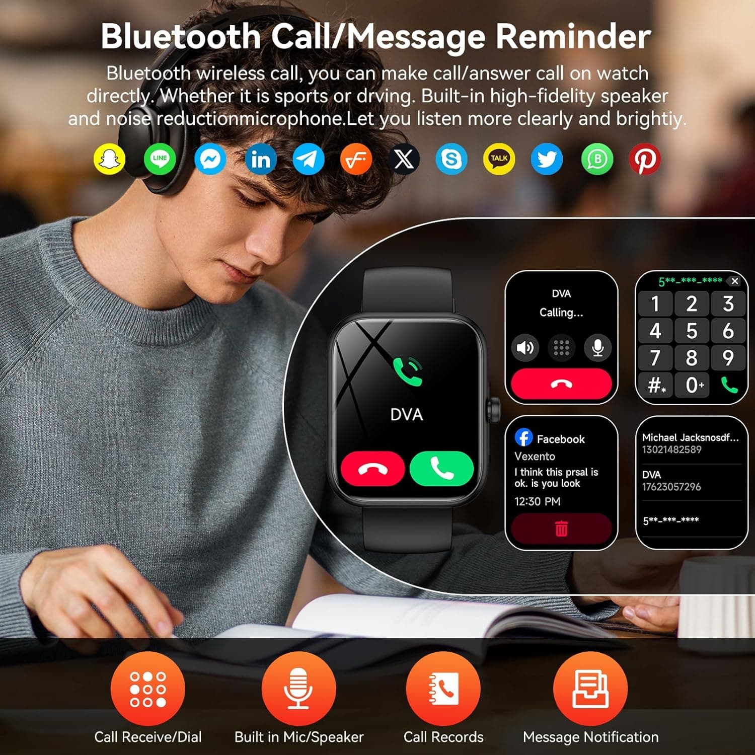 Smart Watch with Alexa Built-in, 1.83" HD Touchscreen Fitness Tracker, Bluetooth Notifications/Calls, IP68 Waterproof, 120+ Sport Modes, 24/7 Heart Rate & Sleep Monitor for iPhone Android iOS (Black) - Image 3