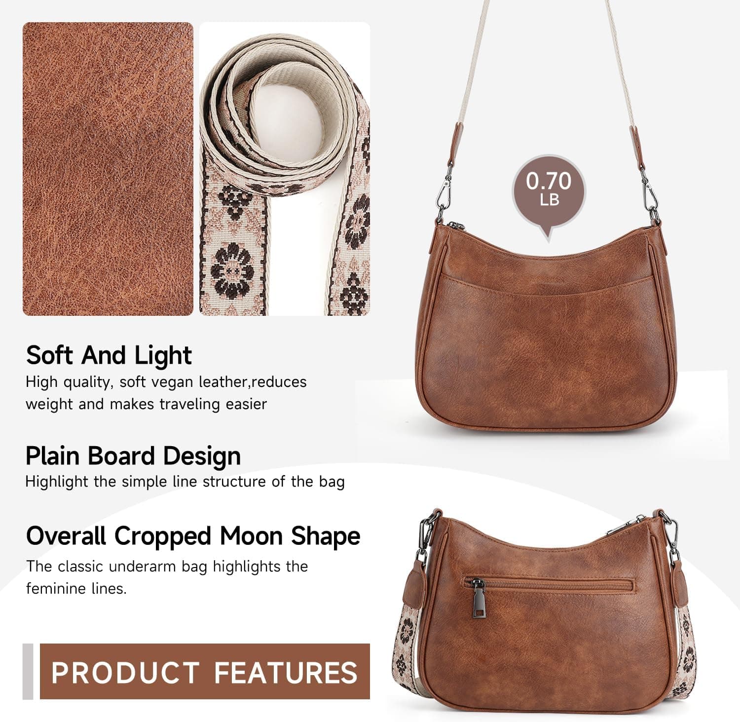 APHISON Trendy Leather Crossbody Purse with Adjustable Strap, Women's Shoulder Handbag 01-brown - Image 6