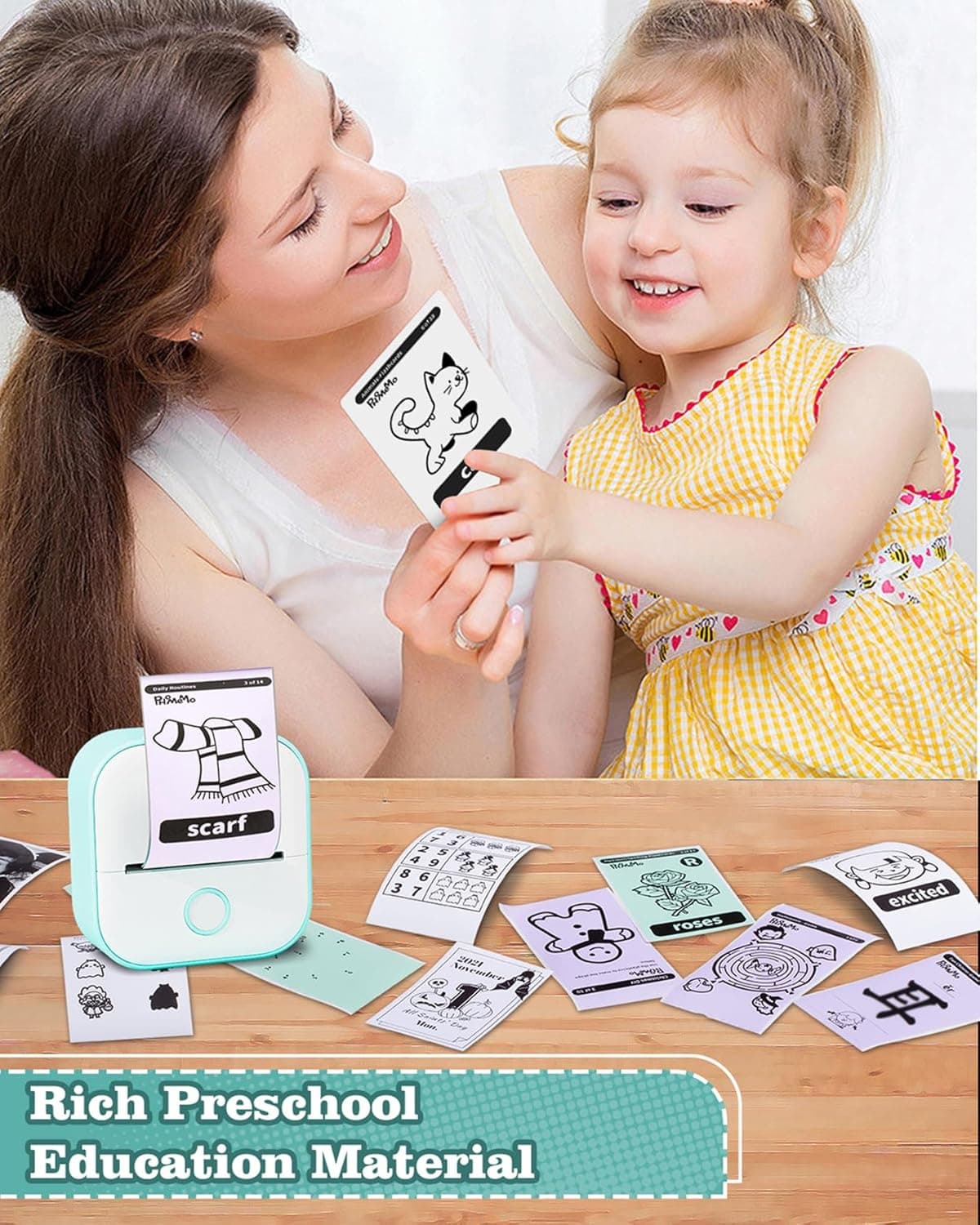 Memoking Mini Printer - T02 Sticker Printer Print Pods Portable Thermal Inkless Sticker Maker Bluetooth Pocket Impresora Portátil Instant Print for School Office Home for Study Note,Journal,DIY,Gift Green 1 Printer + 3 Rolls Paper - Image 6