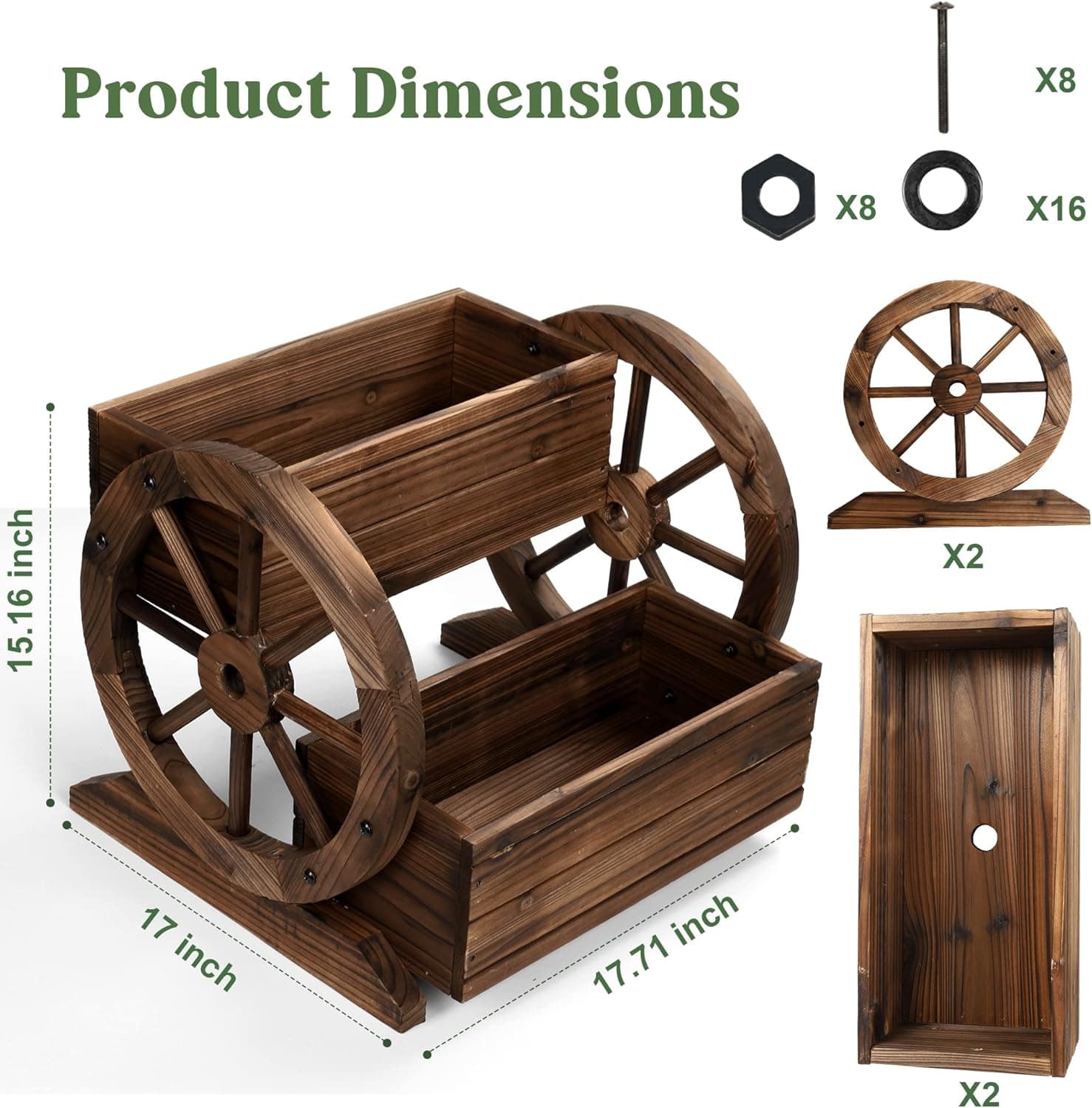 Wooden Wagon Planter Box, Garden Planter with Wheels,Decorative Planter for Flowers Herbs Vegetables for Indoor & Outdoor Décor, Flower Cart for Patio Garden Balcony 2-tier Planter Box --1pc - Image 10