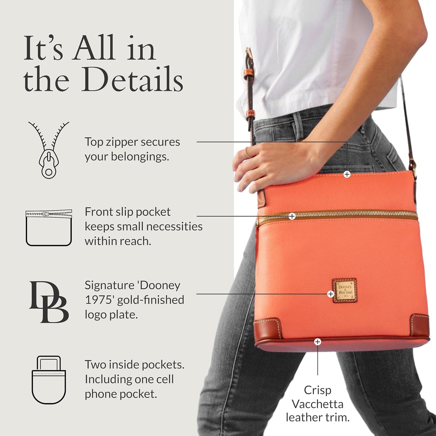 Dooney & Bourke Women's Crossbody in Pebble Grain Leather, Large Handbag with Adjustable Shoulder Strap One Size Black - Image 4