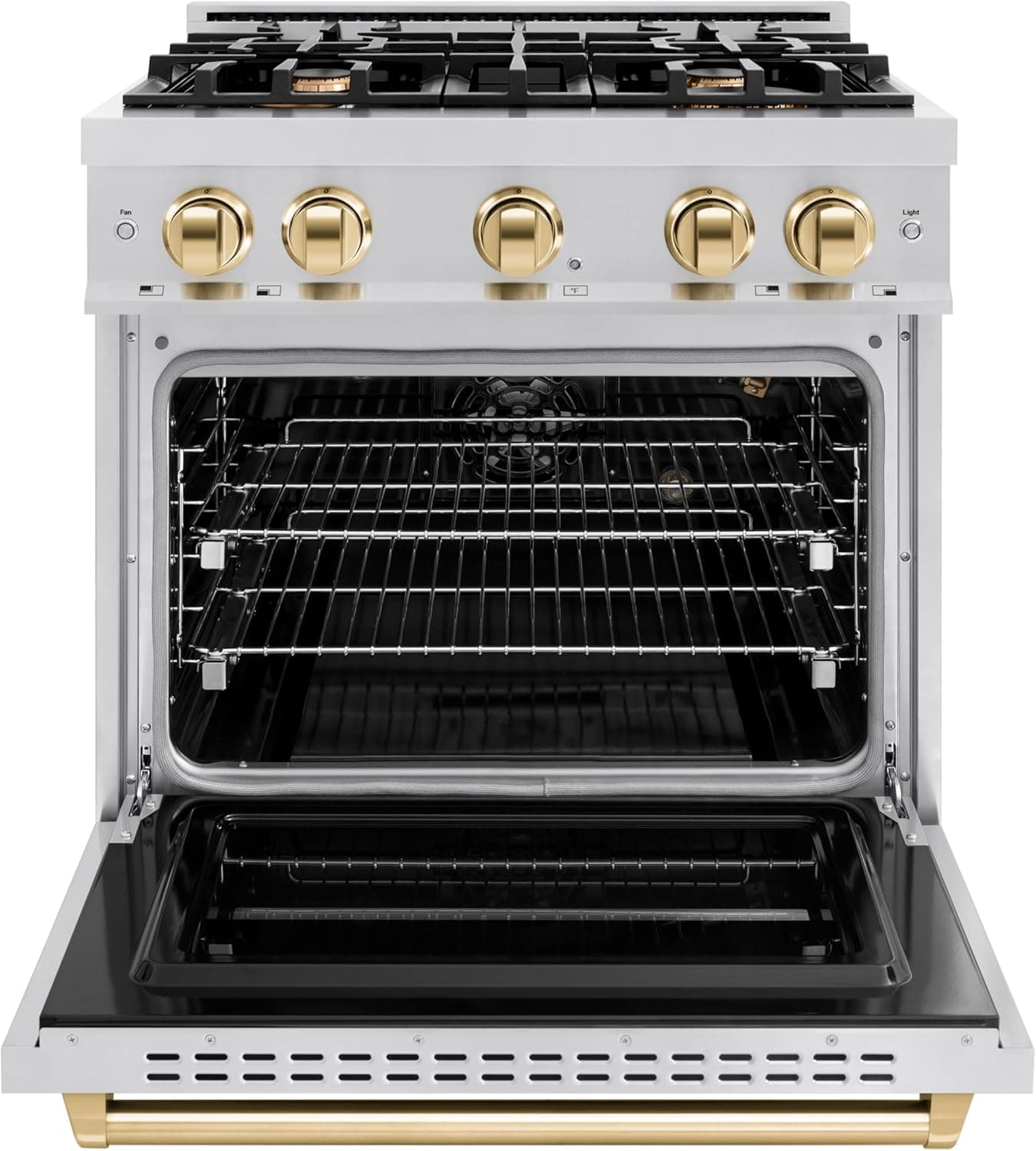 ZLINE Autograph Edition 30 in. 4.2 cu. ft. Classic Gas Range with 4 Burner Cooktop and Convection Gas Oven in Stainless Steel and Polished Gold Accents (CGRZ-30-G) - Image 2