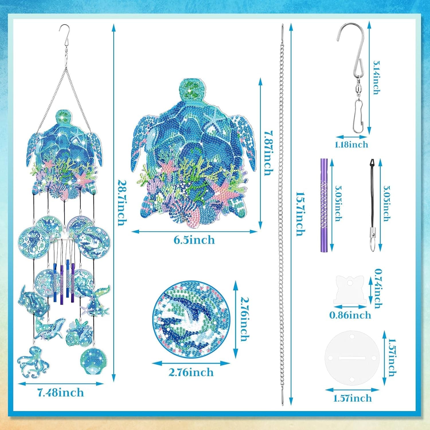 Beach Wind Chimes Diamond Art Wind Chimes Suncatchers Beach Diamond Art Kits with Crystal Pendant Hanging Ornament for Home Garden Patio Backyard Decor(Blue) - Image 4