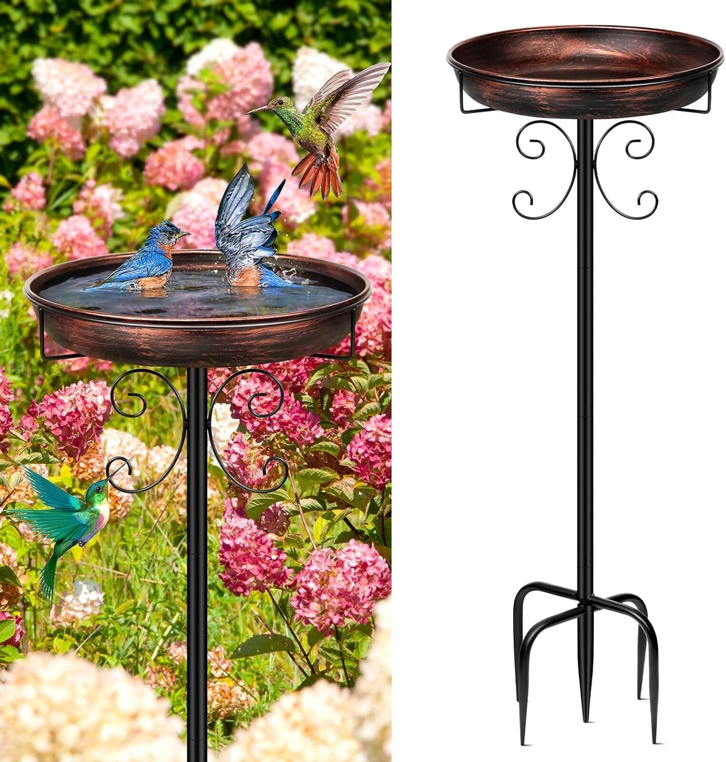 Daoeny 35In Metal Bird Bath for Outside, Vintage Freestanding Birdbaths & Birdfeeder, Bird Baths Feeder Bowl for Outdoors Garden Patio Yard Lawn Decor, Upgraded 5-Pronged Base (Antique Bronze) - Image 2