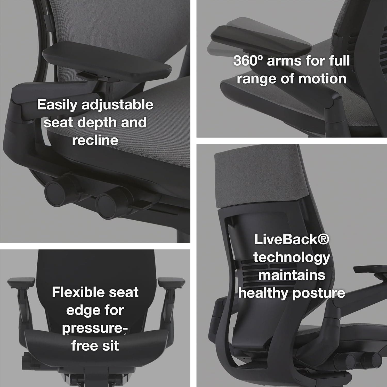 Steelcase Gesture Office Chair - Ergonomic Work Chair with Wheels for Carpet - Comfortable - Intuitive-to-Adjust for Desk - 360-Degree Arms - Graphite Gray Fabric - Image 7