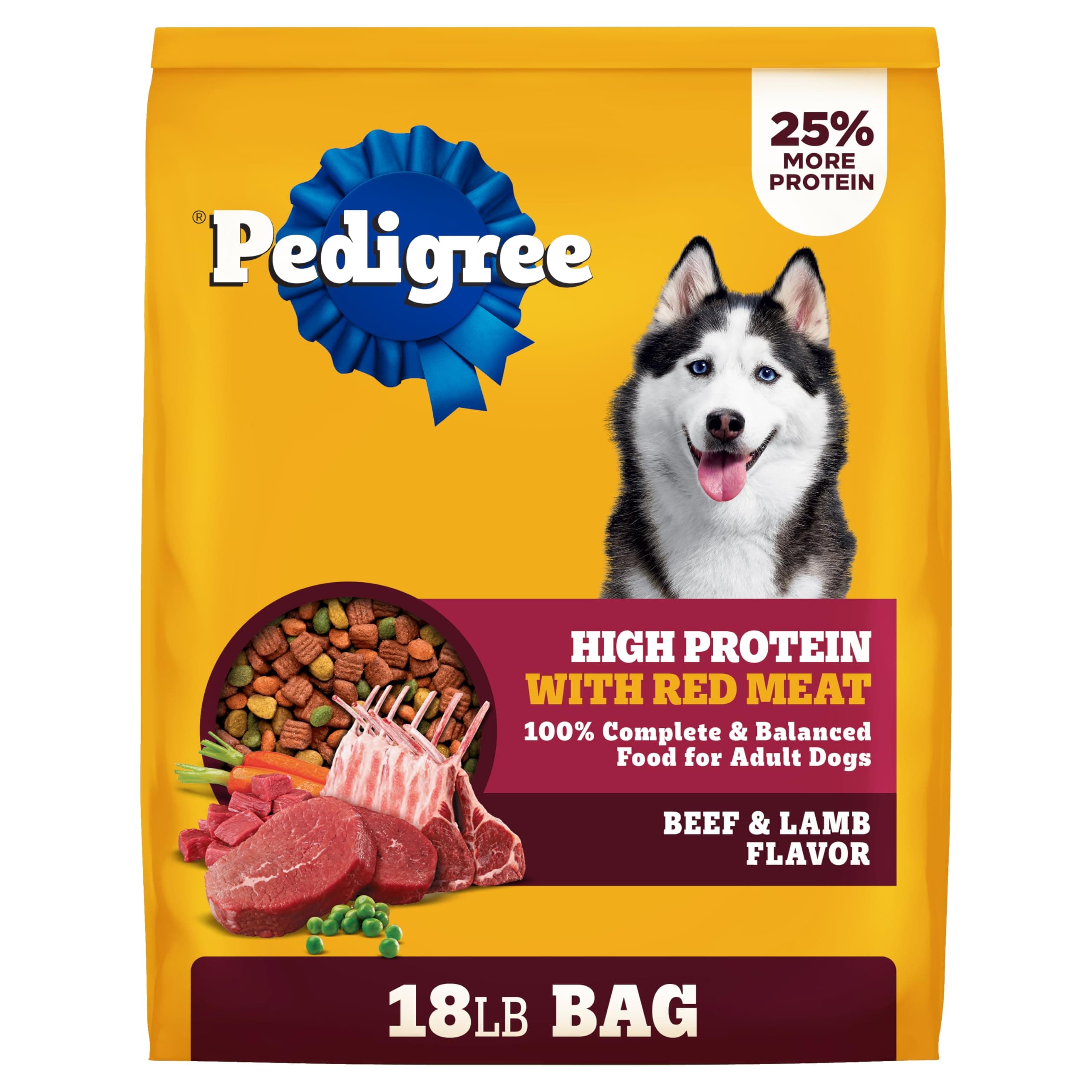 Pedigree High Protein Adult Dry Dog Food, Beef and Lamb Flavor, 18 lb. Bag Beef and Lamb 18 Pound (Pack of 1)