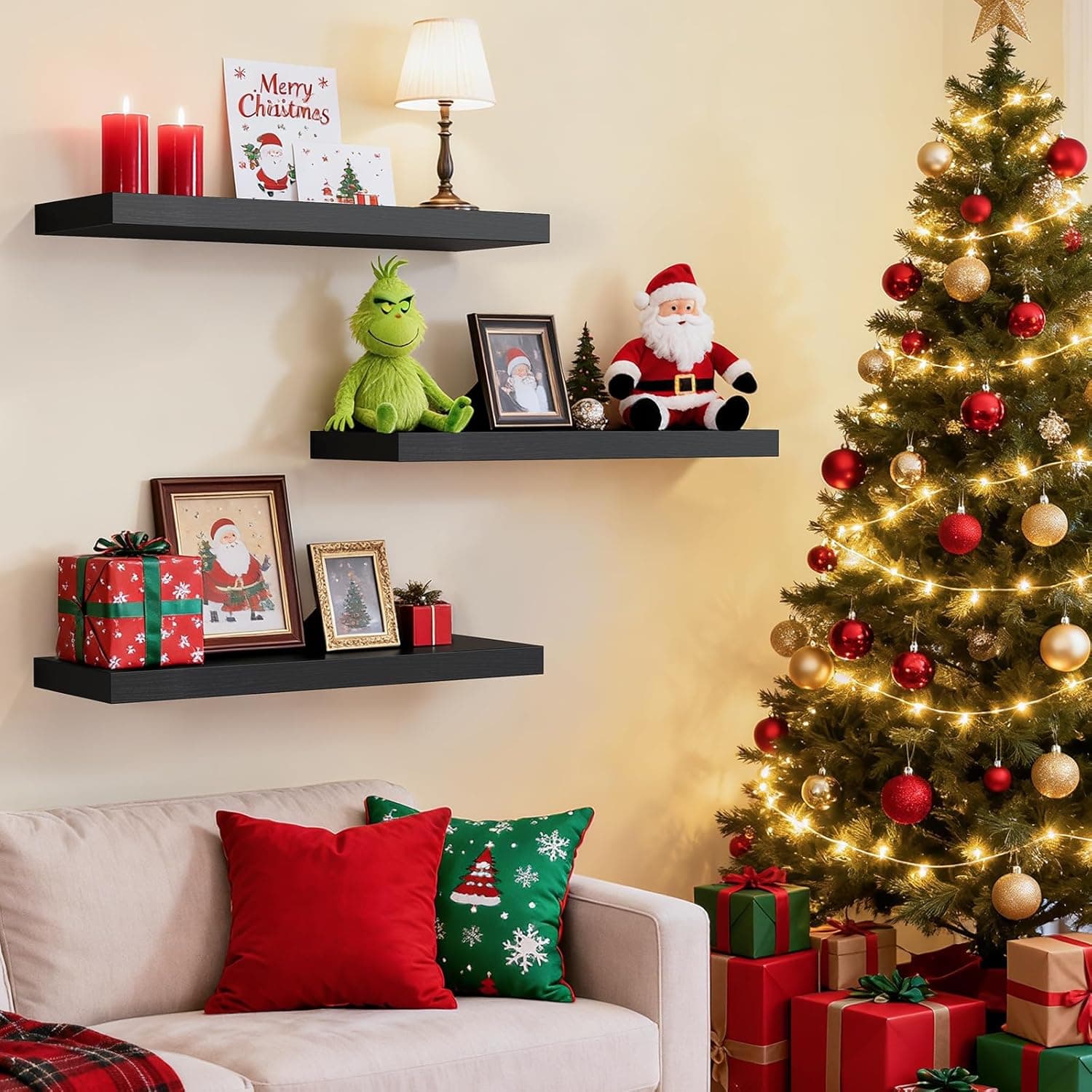 BAYKA Floating Shelves for Wall, Wall Mounted Rustic Wood Shelves for Bathroom, Bedroom, Living Room, Kitchen, Hanging Shelf for Books/Storage/Room Decor with 22lbs Capacity (Black, Set of 3, 15.7in) A. Black - Universal Classic Style 15.7inches - Image 5