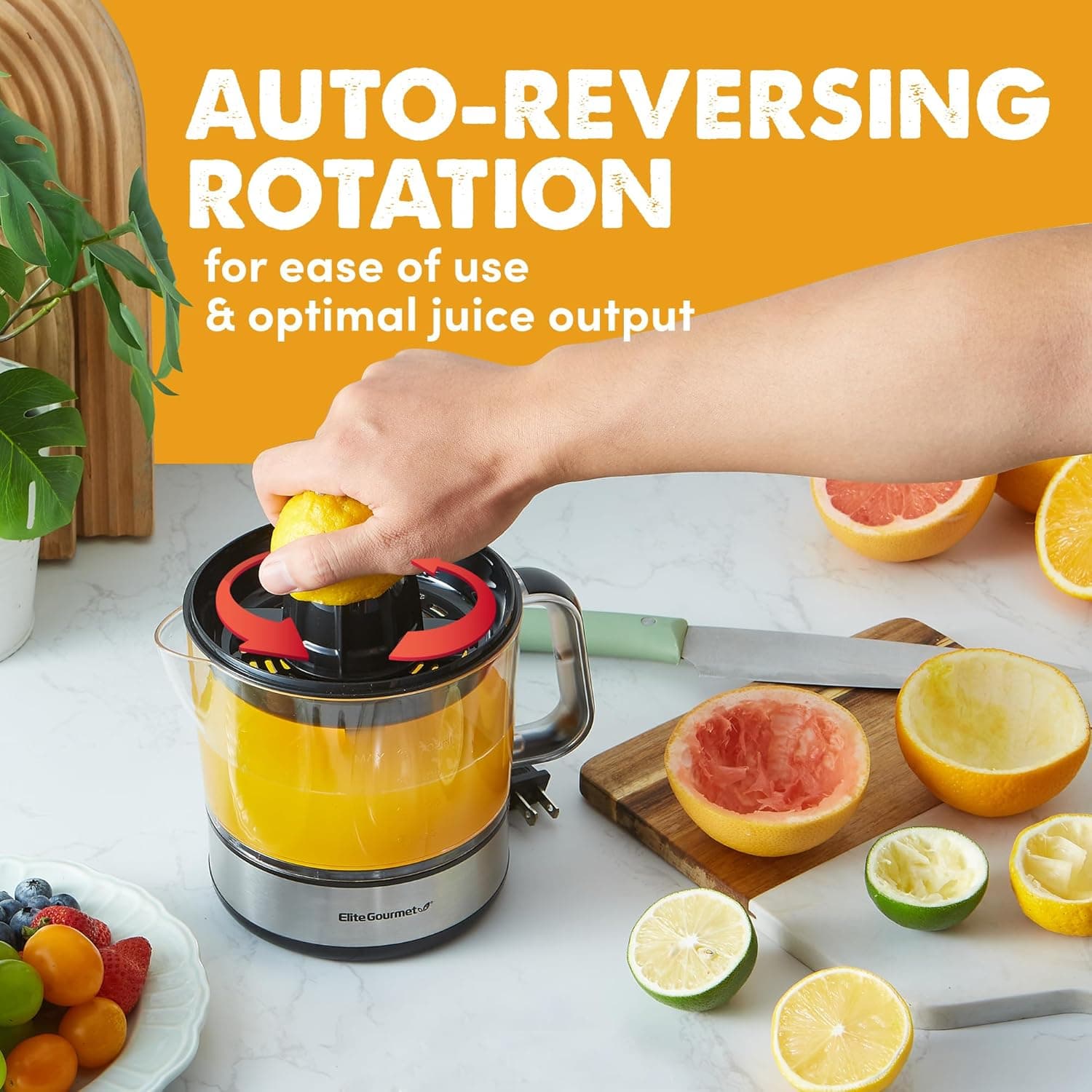 Elite Gourmet ETS623 BPA-Free Electric Citrus Juicer, Compact, Large Volume, Pulp Control, Oranges, Lemons, Limes, Grapefruits with Easy Pour Spout, 24oz, Black/Stainless Steel - Image 7