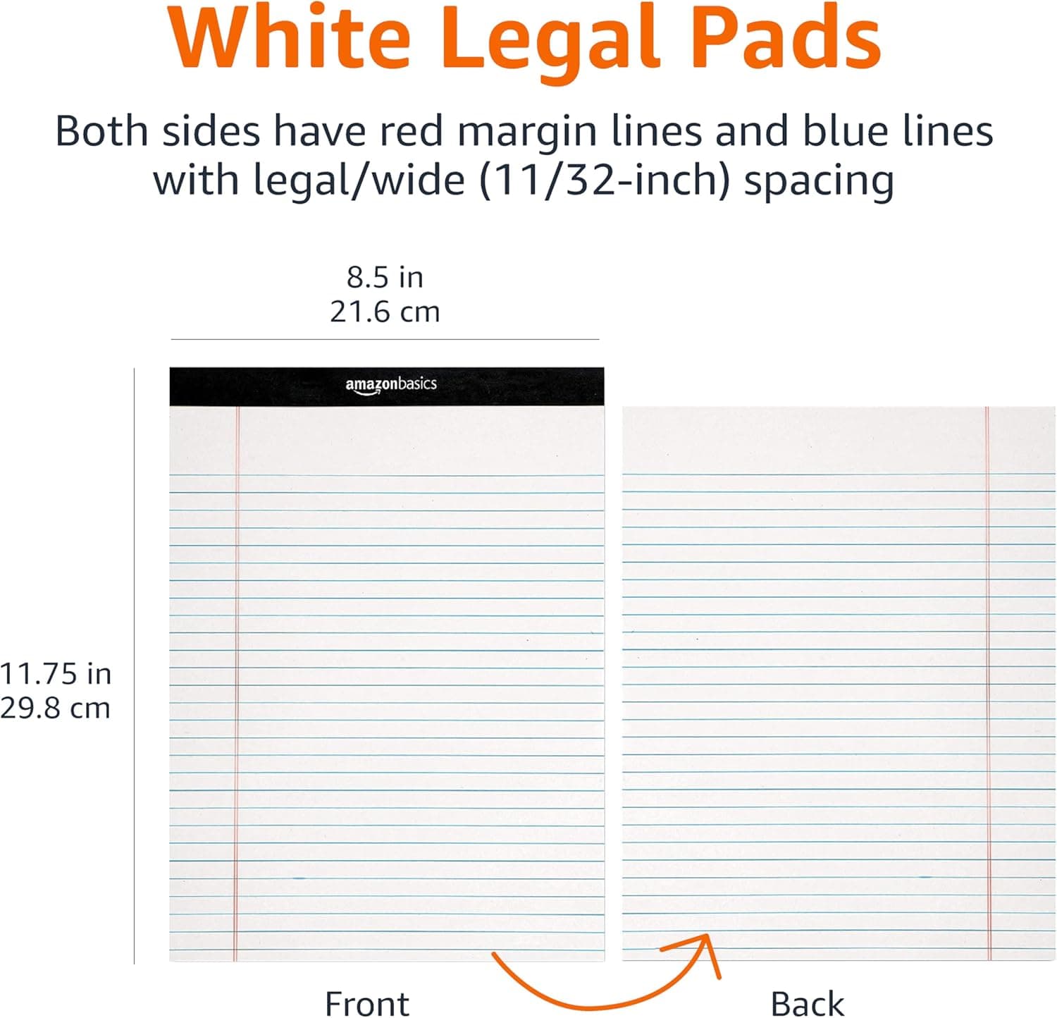 Amazon Basics Wide Ruled Lined Writing Note Pads, 8.5 inch x 11.75 inch, White, 12 Count (12 Pack of 50) White 8.5-Inch by 11.75-Inch - Image 5