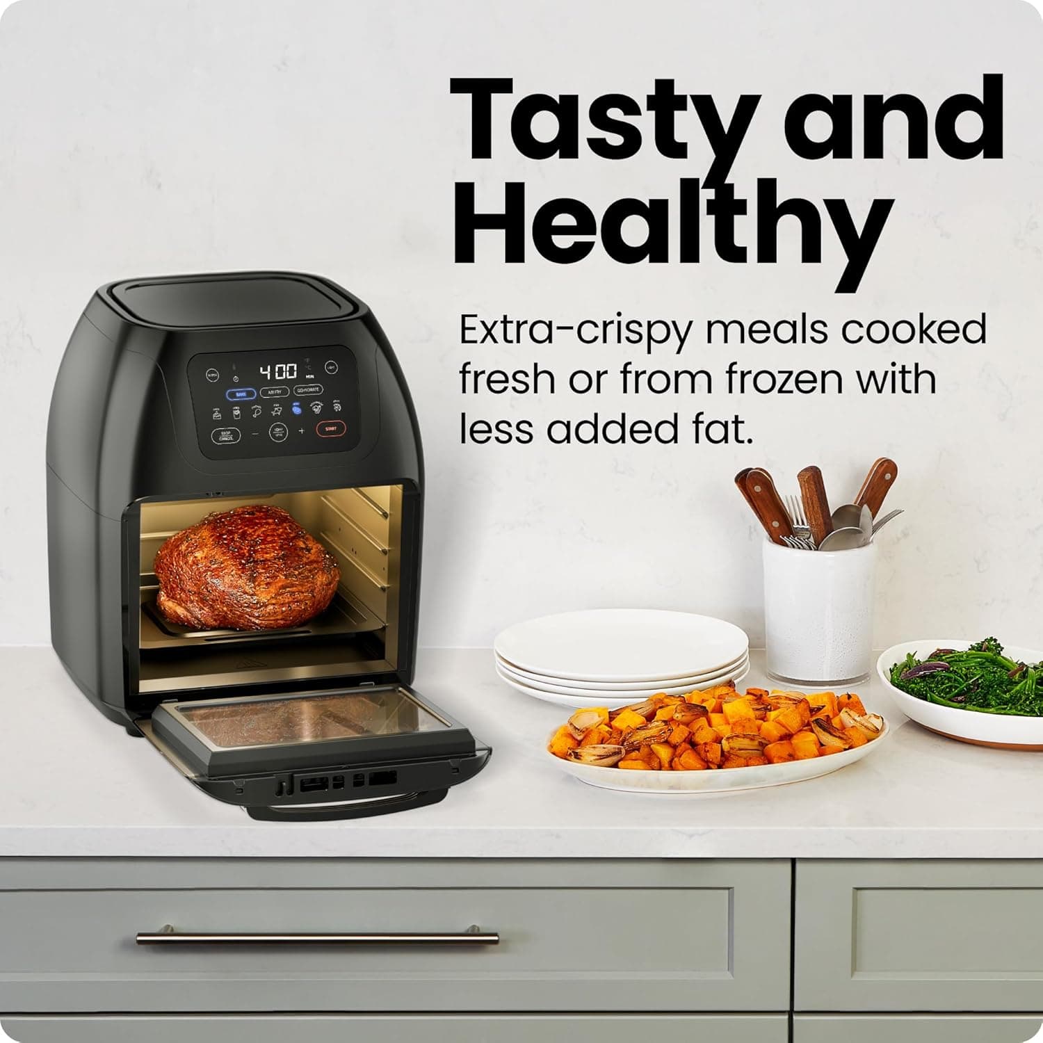 CHEFMAN Multifunctional Digital Air Fryer+ Rotisserie, Dehydrator, Convection Oven, 17 Touch Screen Presets Fry, Roast, Dehydrate, Bake, XL 10L Family Size, Auto Shutoff, Large Easy-View Window, Black 10 Quart Black - Image 4