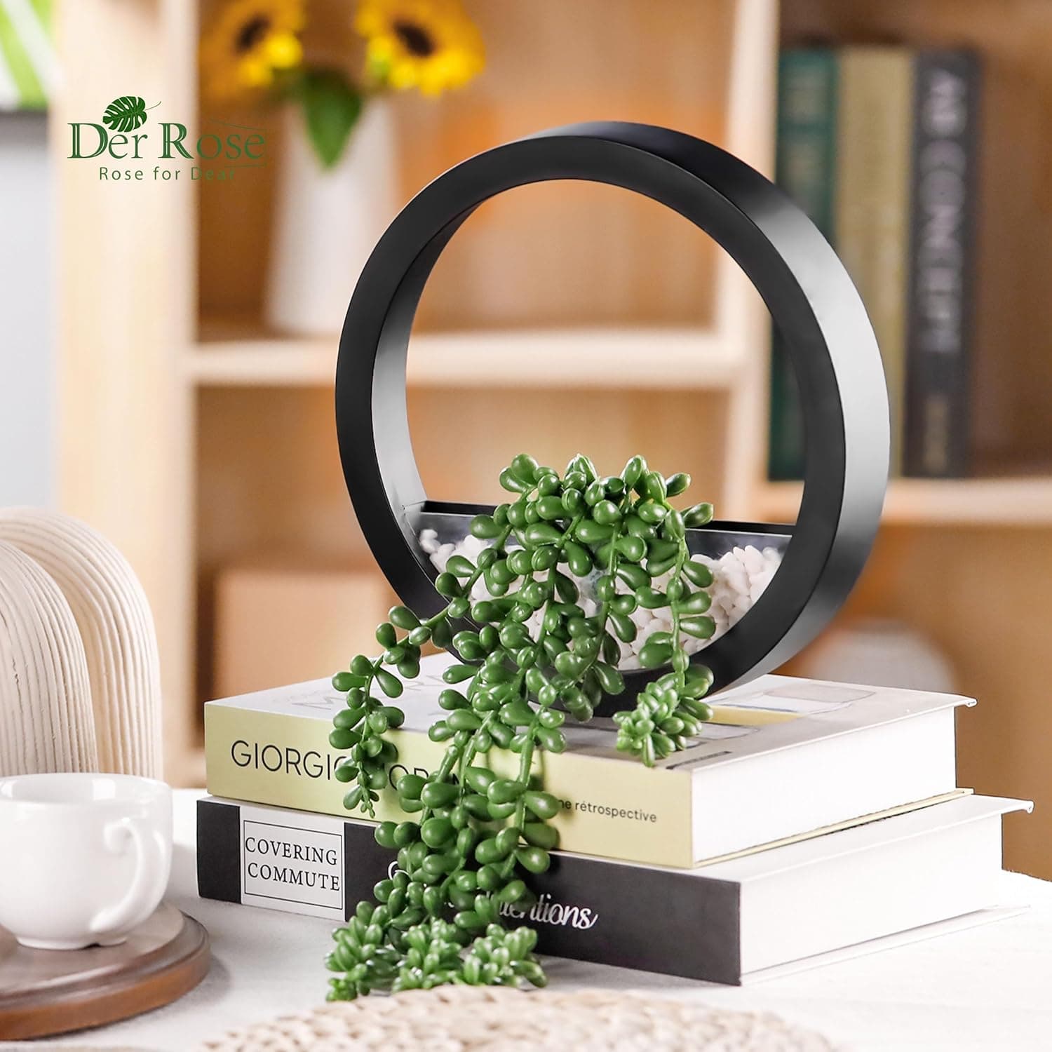 Der Rose 2包假植物悬挂式人造多肉植物，黑色花盆，适合客厅和浴室配饰，波西米亚农舍墙面装饰 - Image 7