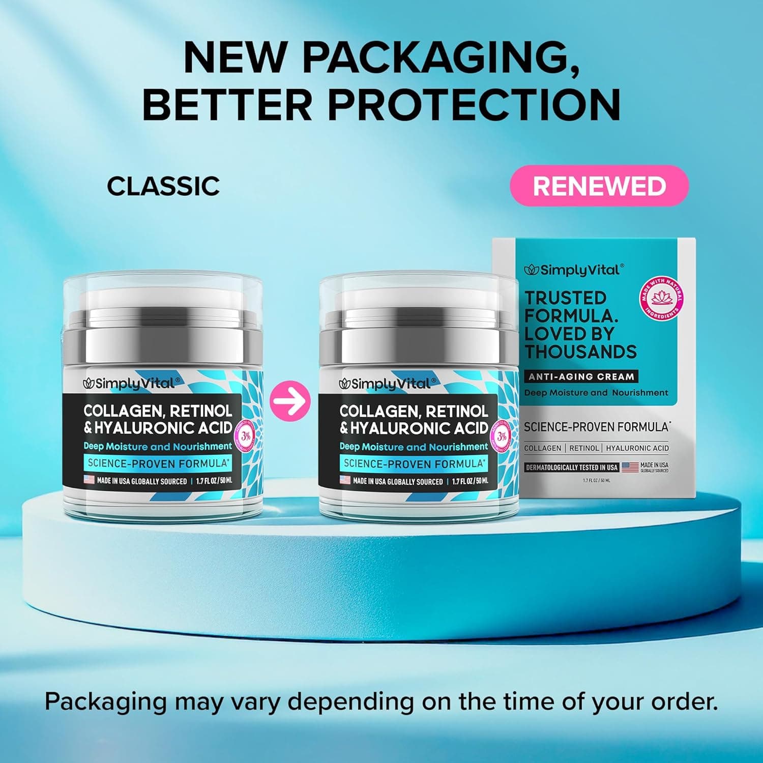 SimplyVital Collagen, Retinol & Hyaluronic Acid Cream - Anti-Aging Face Moisturizer for Face, Firming Skin Care Neck & Décolleté - Made in USA, Daily Moisturizer Face Cream Day & Night - 1.7 fl.oz. Cream 1.7 Fl Oz (Pack of 1) - Image 7