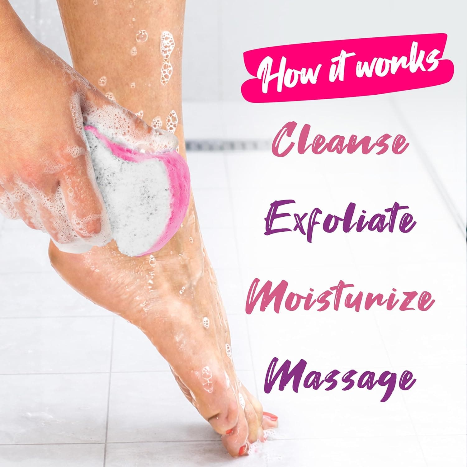 Spongeables Pedi Scrub Foot Exfoliating 20+ Wash Sponge Lavender Tea Tree Oil 1 Count (Pack of 1) - Image 4