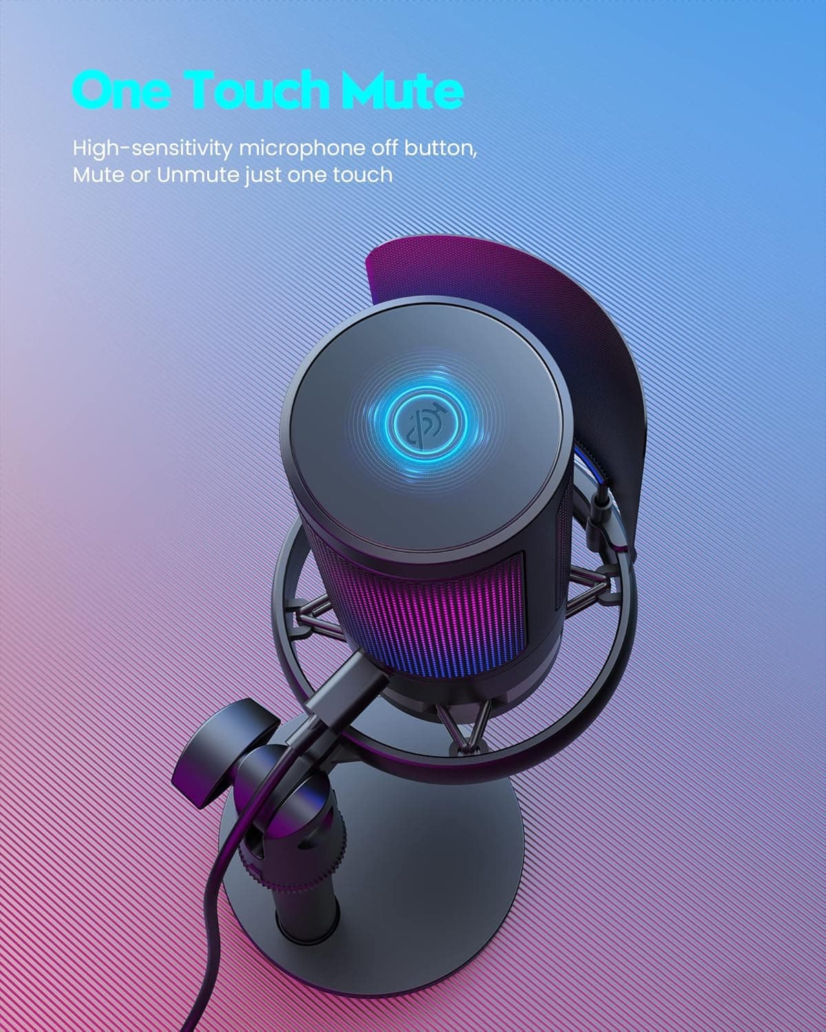 Gaming Microphone for PC: USB Mic for Podcasts Videos & Streaming - Condenser Mic with Quick Mute & Pop Filter - RGB Microphone Gift for Gamer boys - Compatible with PS4/5 & Computer & Laptop With Stand - Image 4