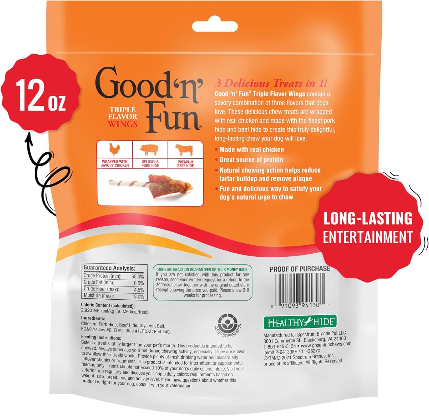 Good ‘n’ Fun Triple Flavor Wings Chews for All Dogs, 12 Ounces, Treat Your Dog to Long-Lasting Chews Made with Chicken, Pork Hide and Beef Hide 12 Ounce (Pack of 1) - Image 3