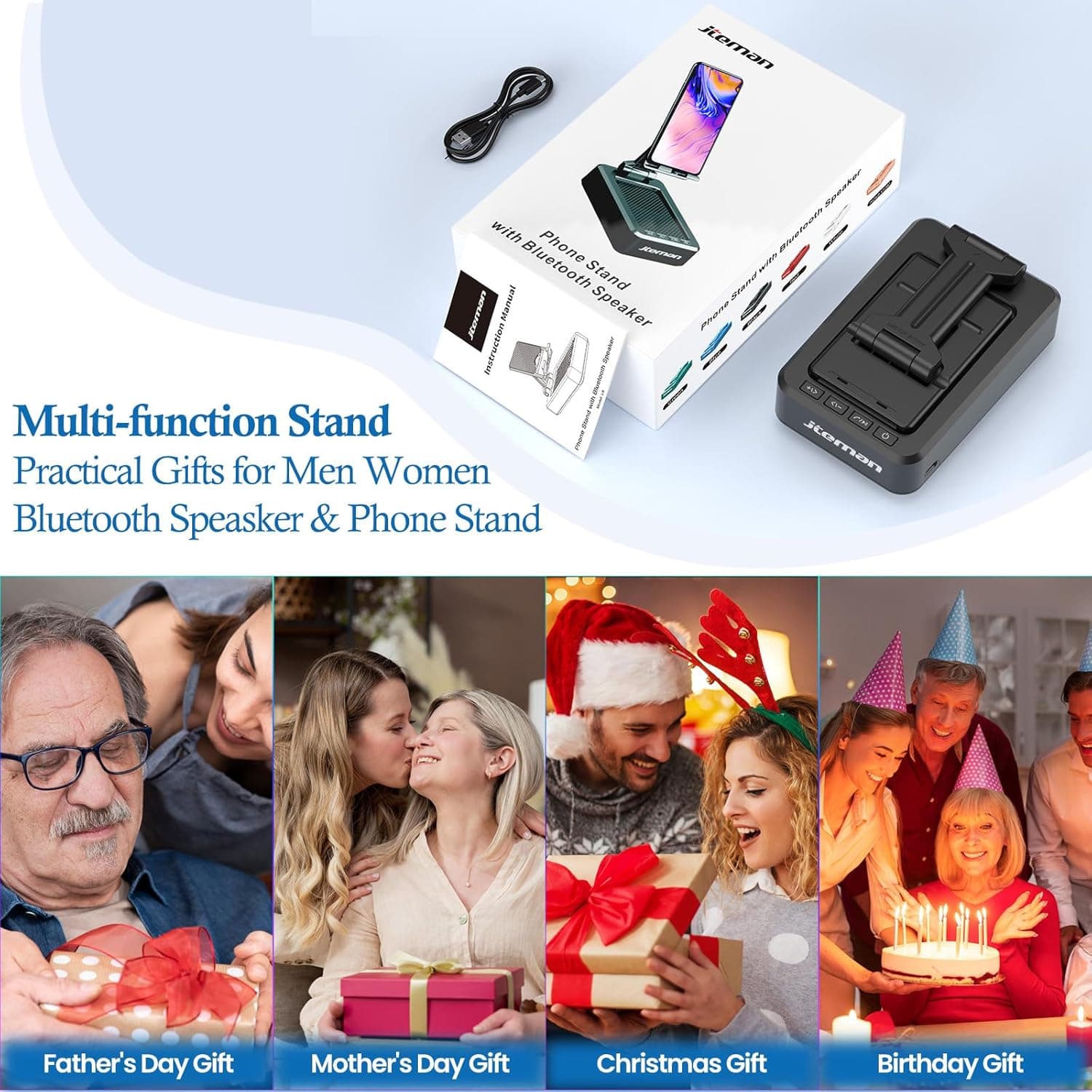 Cell Phone Stand with Wireless Bluetooth Speaker and Anti-Slip Base HD Surround Sound Perfect for Home and Outdoors with Bluetooth Speaker for Desk Compatible with iPhone/ipad/Samsung Galaxy Black - Image 7