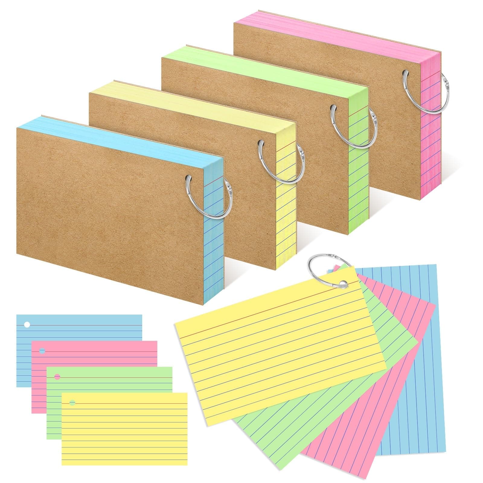 Cartes Index Colorées 3x5 Pouces Cartes Flash Lourd avec Anneau Cartes Lignées pour Étudier Fournitures Scolaires Université, 200 Compte Multicolore 3x5