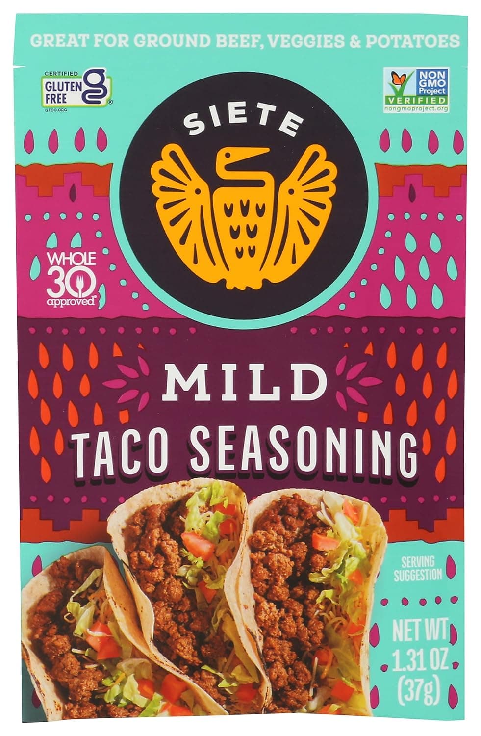 Siete Mild Taco Seasoning Mix | Gluten Free | Vegan | Paleo | Preservative Free | Whole 30 Approved (1 Packet) Mild, 1 Pack - Image 2