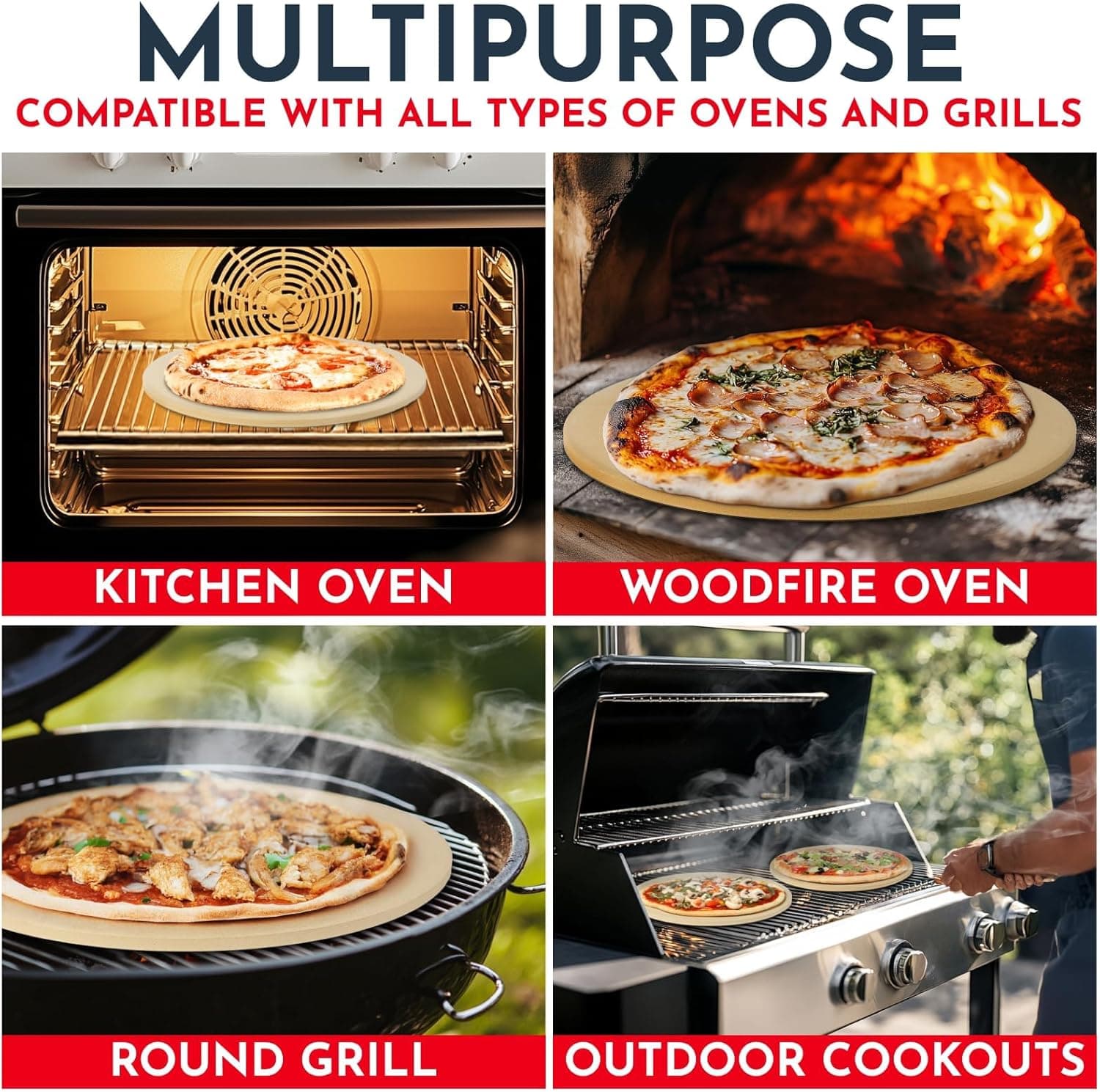 Culinary Couture 15 inch Round Pizza Stone for Oven - Large Pizza Stone for Grill, Cordierite Stones for Bread, Calzone, Cookies - Pizza Making Kit 15-inch Round - Image 7