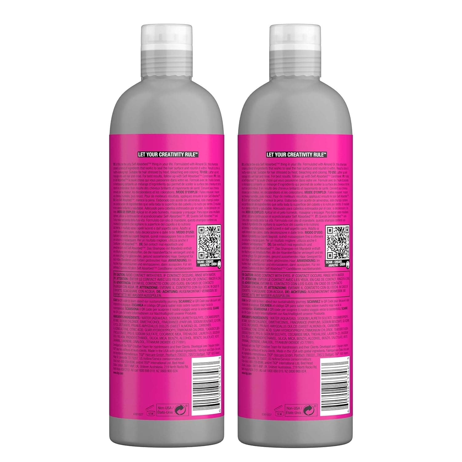 Bed Head by TIGI Frizz Control Shampoo and Conditioner Set for Dry Hair, Self Absorbed Nourishing Hair Care to Visibly Repair and Strengthen Hair From Within, 25.36 Fl oz, 2 Pack - Image 4