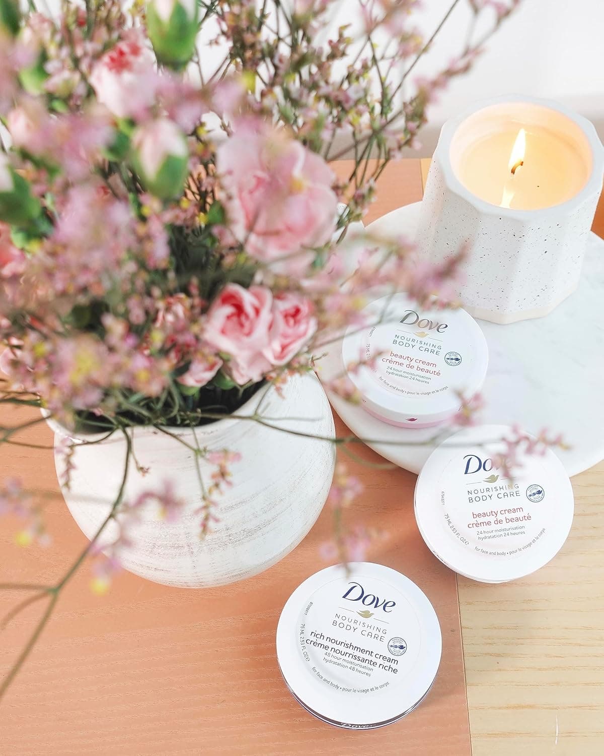 Dove Nourishing Body Care, Face, Hand, and Body Beauty Cream for Normal to Dry Skin Lotion for Women with 24-Hour Moisturization, 4-Pack, 2.53 Oz Each Jar 2.53 Fl Oz (Pack of 4) - Image 5