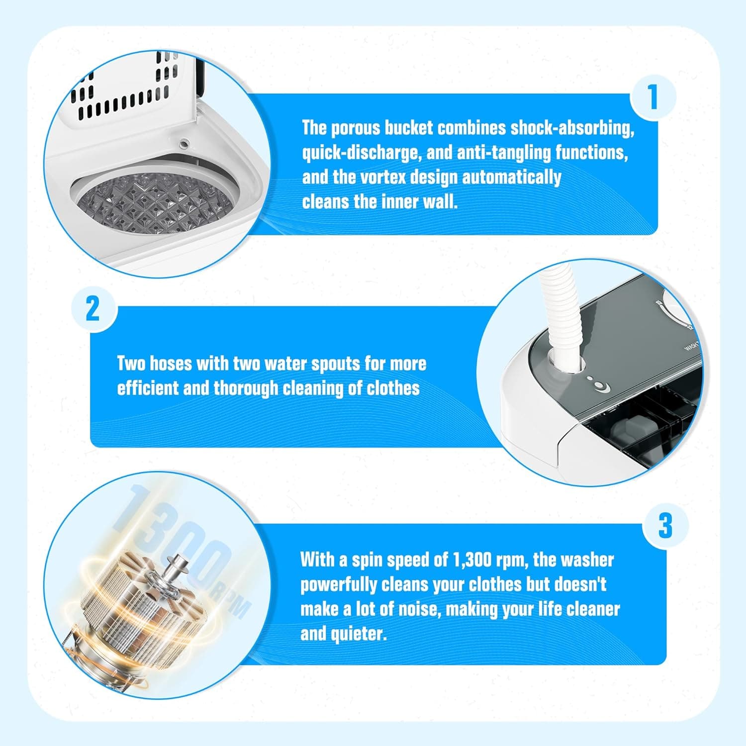 INTERGREAT Portable Washing Machine with Longer Hose, Twin Tub Washer Mini Compact Laundry Machine with Drain Pump, 16lbs Portable Washer Dryer Combo for Dorms, Apartments, Grey Grey 16lbs - Image 6