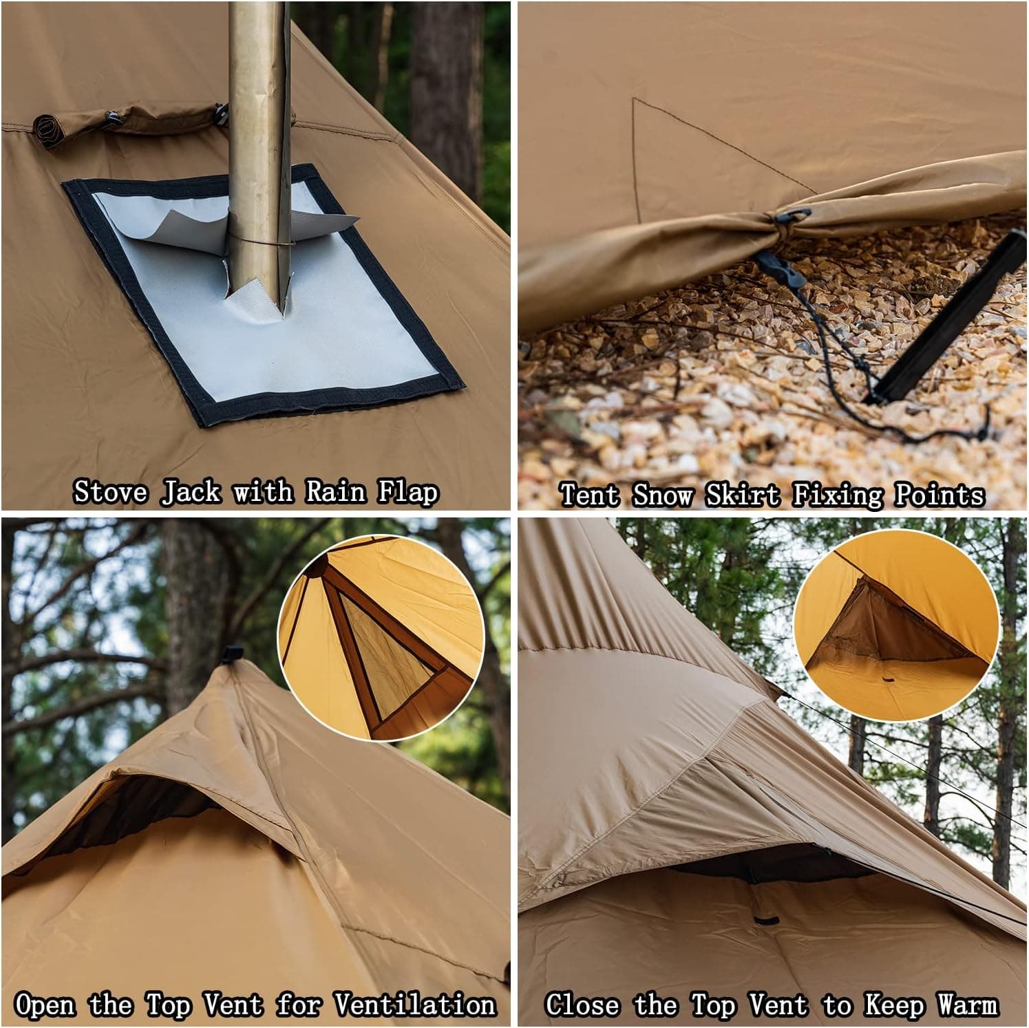 FireHiking Camping Hot Tent 4-8 Person Tipi Tent with Stove Jack for Bushcraft, Cooking and Heating Outer Tent - Image 5