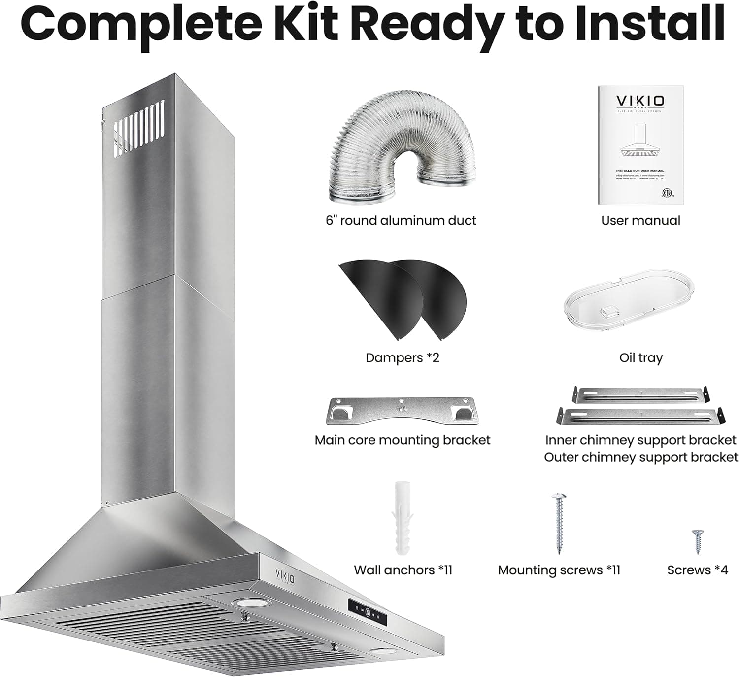 Wall Mount Range Hood 30 inch, 580 CFM, Ducted/Ductless Convertible, Stainless Steel Kitchen Vent Hood with 3-Speed Fan and LED Lights 30 inch Stainless steel(RP10) - Image 9