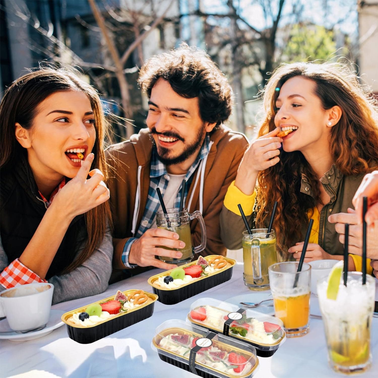 Mini Loaf Pans with Lids and Spoons (100 Pack, Black-gold, 6.8oz) Rectangular Aluminum Foil Baking Pans - Image 7