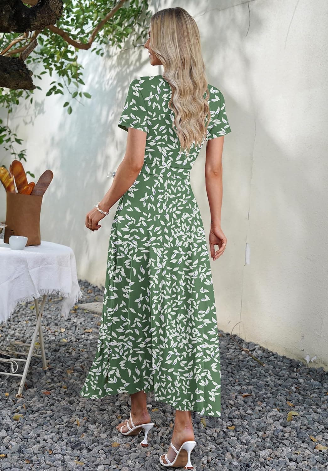 Vestidos Maxi AUSELILY para Mujeres Largo hasta el Tobillo con Estampado Floral Vestido Largo Flowy con Bolsillos Pequeño Hoja Verde Oliva - Image 6