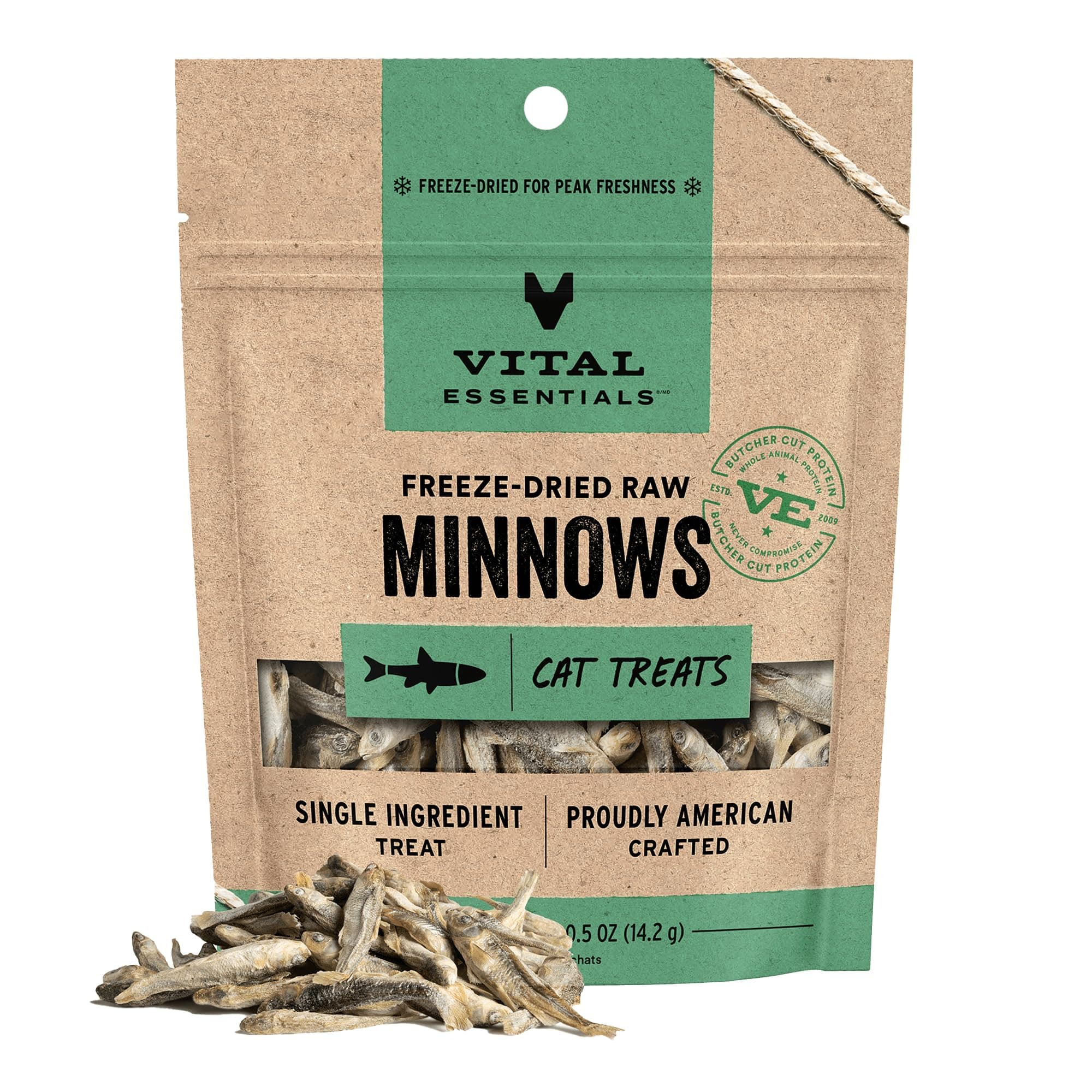 Vital Essentials Minnows Cat Treats, 0.5 oz | Freeze-Dried Raw | Single Ingredient | Grain Free, Gluten Free, Filler Free Minnows 0.5 Ounce (Pack of 1)
