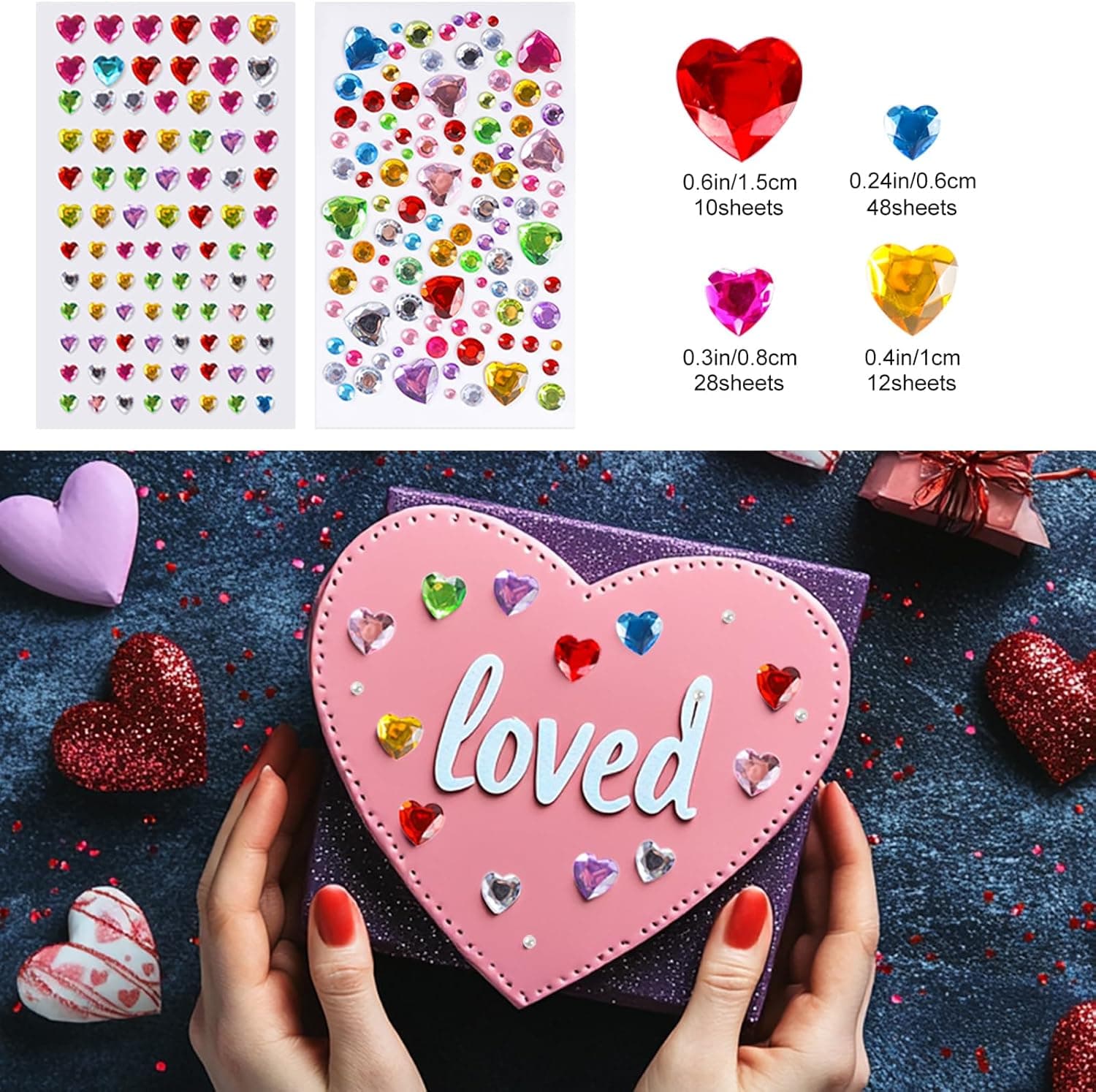 2774pcs Gem Stickers Jewels for Crafts, Self Adhesive Rhinestone Jewel Stick on Gems, Acrylic Bling Heart Stickers, Craft Supplies for Kids - Image 9
