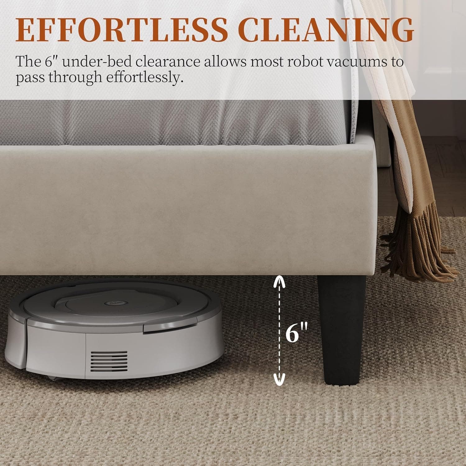 Yaheetech Queen Bed Frame with USB Charging Station and Storage Shelf/Upholstered Headboard Platform Bed with Wing Side/Wooden Slats Support/Noise Free/No Box Spring Needed/Easy Assembly, Beige Beige Queen - Image 7