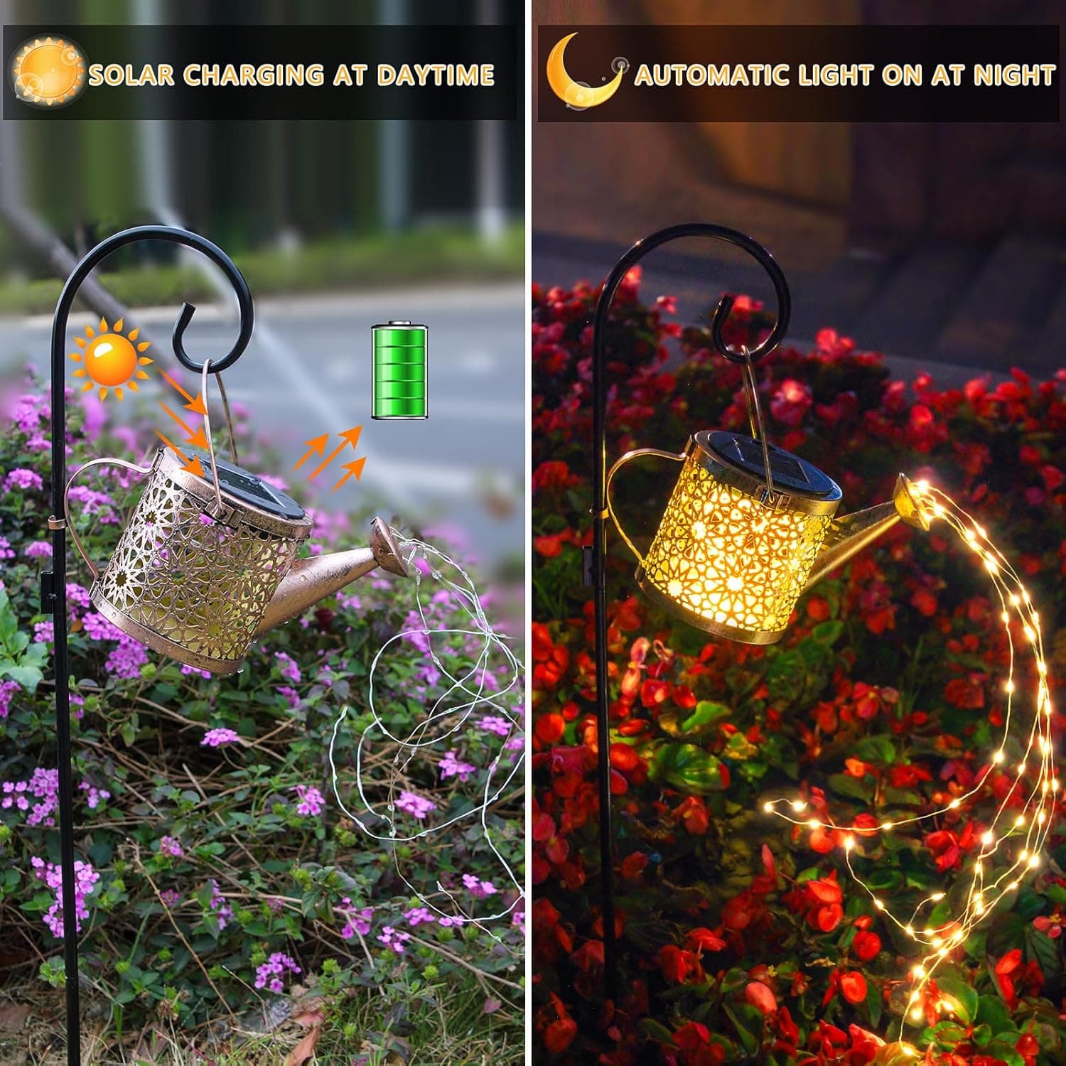 Outdoor Solar Metal Watering Can Small Hanging Decorative Waterproof Lights for Garden Decor, Yard Lights, Outside Patio Lawn, Gifts for Mom Grandma Women Birthday,1 pack, Warm White Warm White-1 pack - Image 6