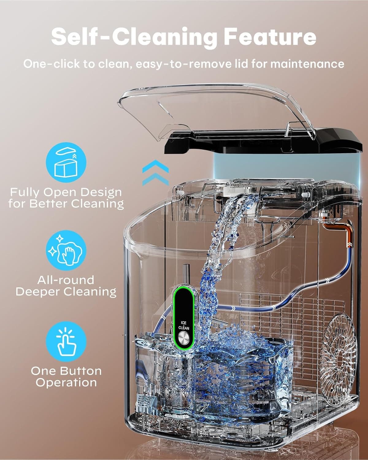 Silonn Nugget Ice Maker Countertop, Pellet Ice Machine with Self-Cleaning Function, Sonic Ice Maker Produces 33lbs of Chewable Ice in 24 Hours, Ideal for Home Kitchen and Office (Black) Black-PRO 33lbs - Image 4