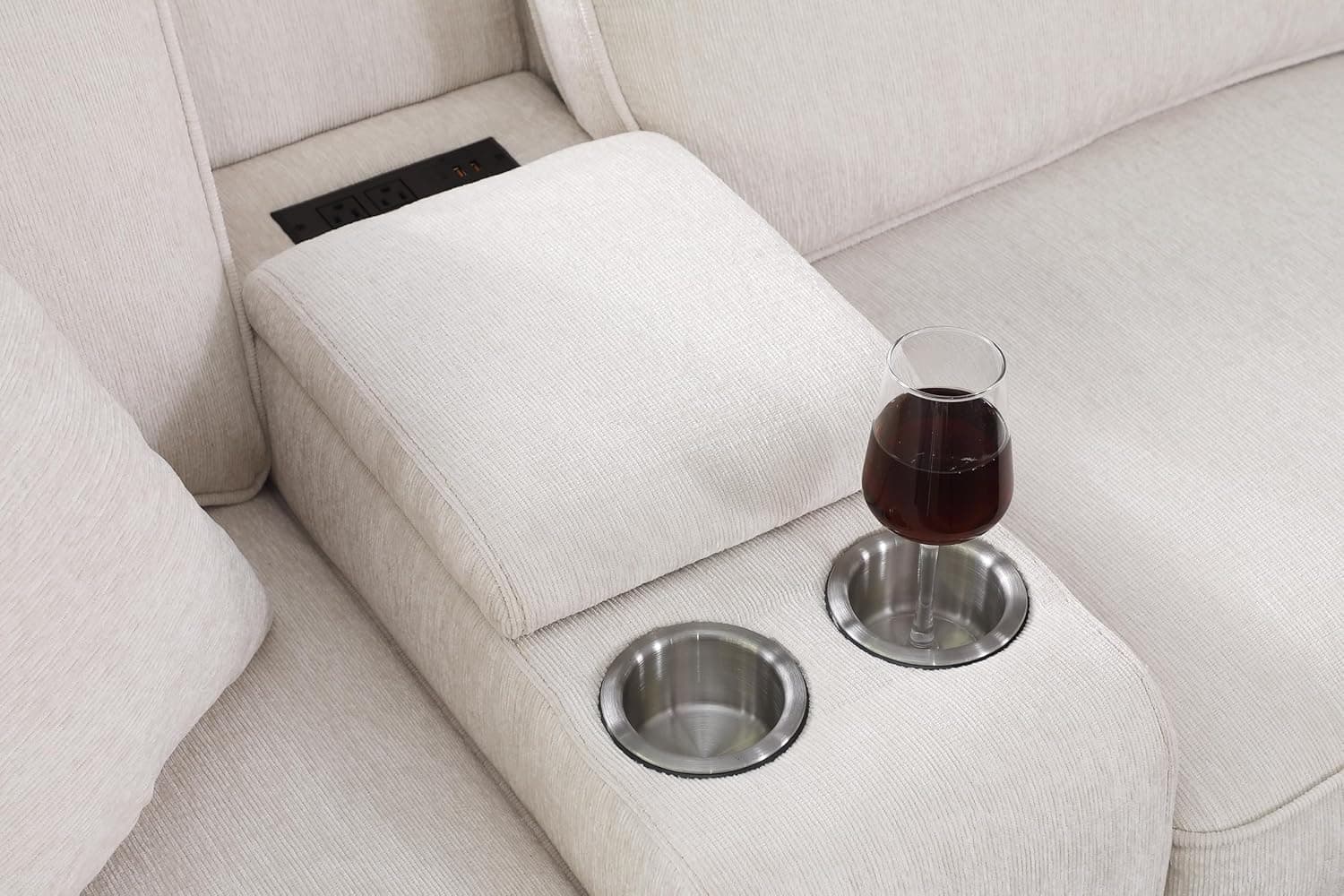 127" L-Shaped Sectional Couch with Movable Ottoman & 6 Throw Pillows,7 Seat Chenille Upholstered Sofa W/2 Cup Holder,USB Port & Hidden Storage Box,DIY Combination,for Living Room,Apartment,Beige Beige-2 127" - Image 4