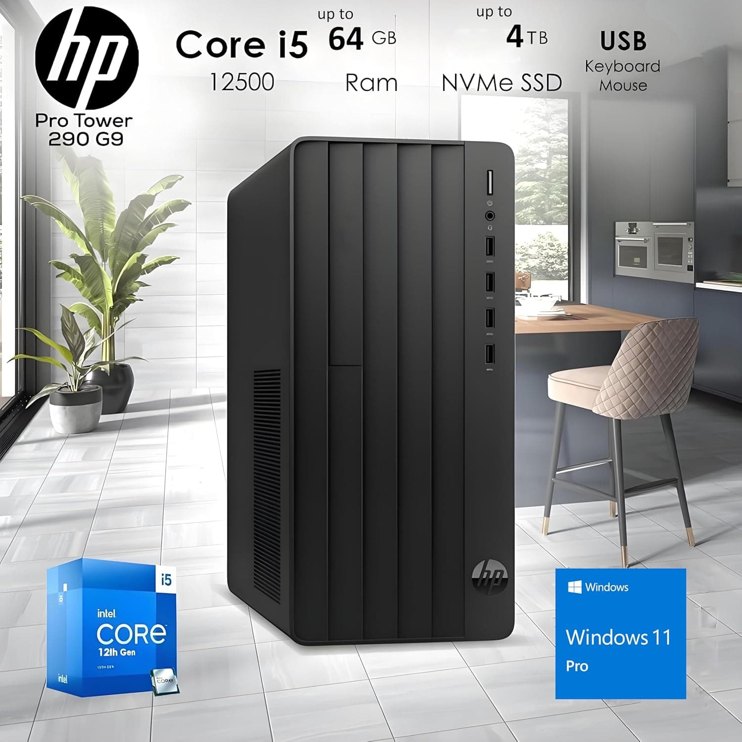 HP Desktop Computers Tower PC for Home Business Student, Intel 6-Core i5-12500 (Beat i7-11700), 32GB DDR4 RAM, 1TB PCIe SSD, WiFi, Bluetooth, RJ-45, Keyboard and Mouse, Windows 11 Pro, Wendbo 32GB RAM, 1TB PCIe SSD - Image 4