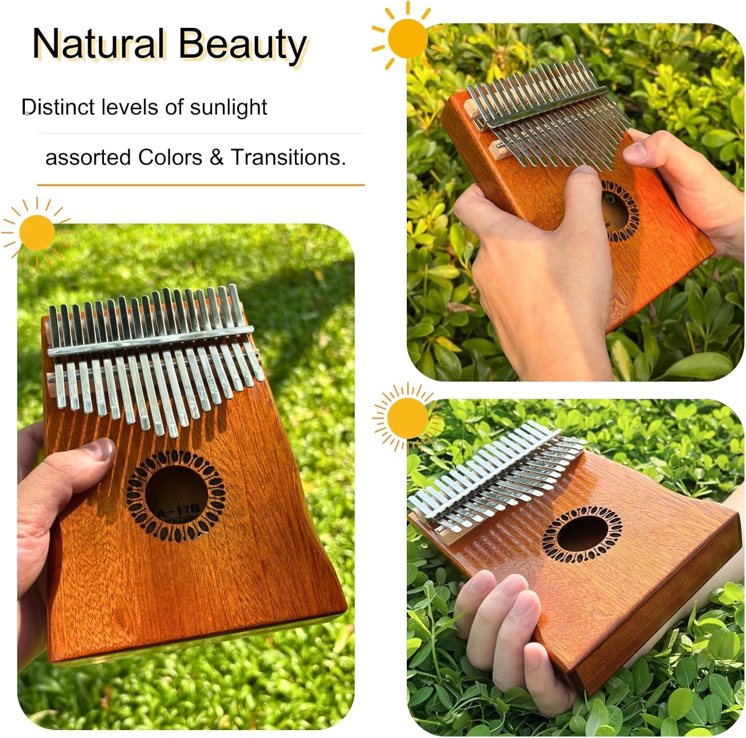 Kalimba Thumb Piano 17 Keys, Portable Mbira Finger Piano Gifts for Kids and Adults Beginners Wood Wood 17 Keys - Image 5