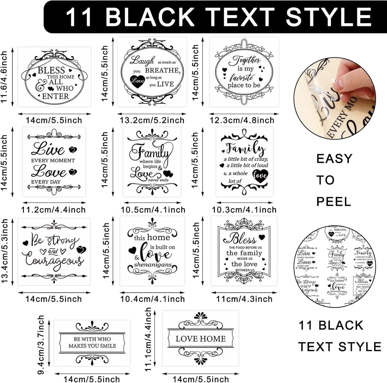 Whaline 11 Sheets Vintage Word Rub on Transfers Decals for Crafts and Furniture Black Warm Letters Rub on Transfer Furniture Stickers Decals for School Home Office DIY Art Craft Decor, 5.5 x 5.5Inch Simple - Image 3