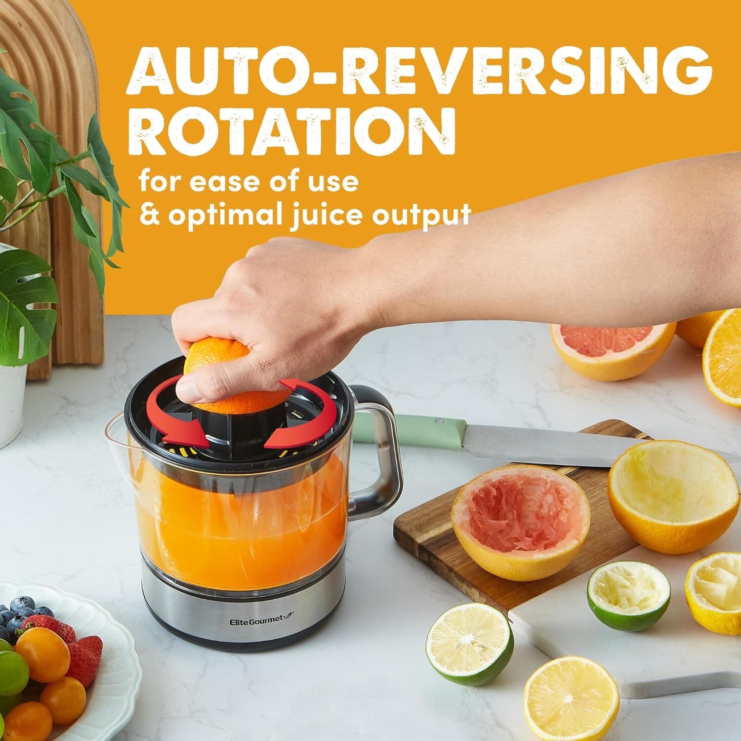 Elite Gourmet ETS623 BPA-Free Electric Citrus Juicer, Compact, Large Volume, Pulp Control, Oranges, Lemons, Limes, Grapefruits with Easy Pour Spout, 24oz, Black/Stainless Steel - Image 7