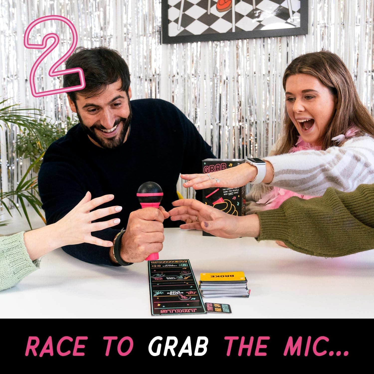 Lucky Egg Official Grab The Mic – Family Karaoke Game, 8+ Year Olds, 2-10 Players - Board Game for Bad Singers with 250 Lyrics (125 Cards) for Hilarious Game Nights & Birthday Party, Kids Gift - Image 4