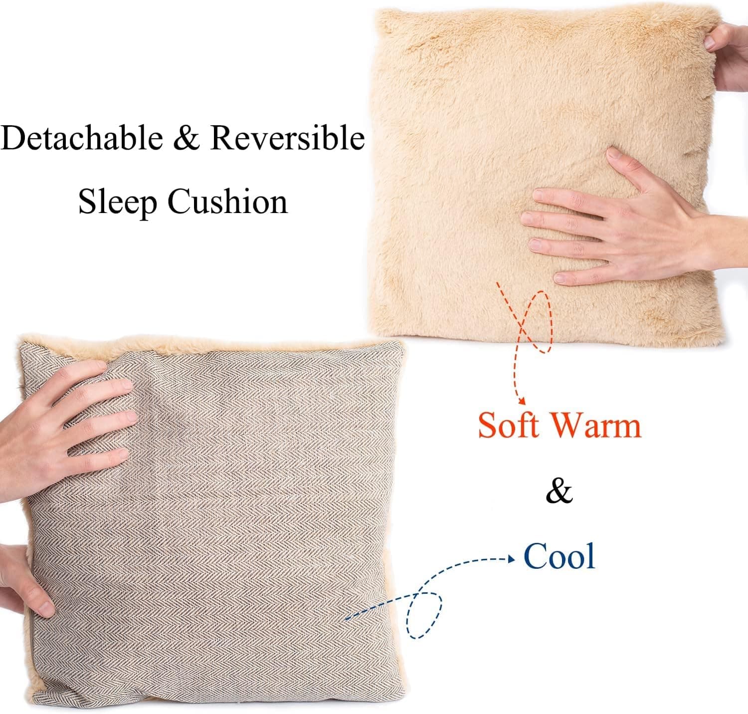 WINDRACING Cat Bed for Indoor Cats - Cat Cave Beds Cat House Cat Tent with Removable Washable Cushioned Pillow, Soft Kitten beds,Cat Beds & Furniture, for Small and Medium Pet Bed M(15 x 15 x 15 Inch) Beige - Image 6