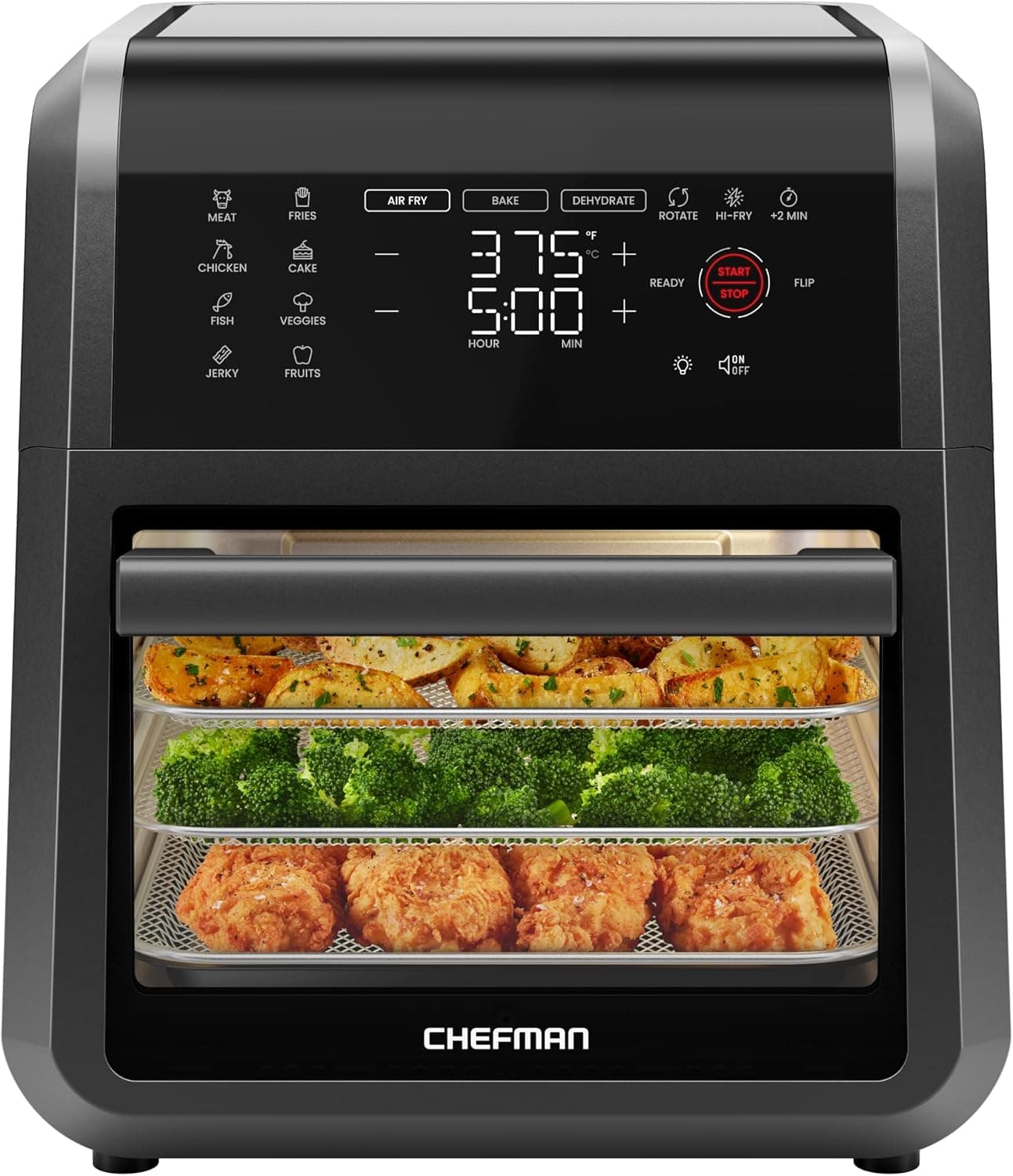 Chefman 12-Quart 6-in-1 Air Fryer Oven with Digital Timer, Touchscreen, and 12 Presets - Family Size Countertop Convection Oven, Dishwasher-Safe Parts 12 Quart Black - Image 2