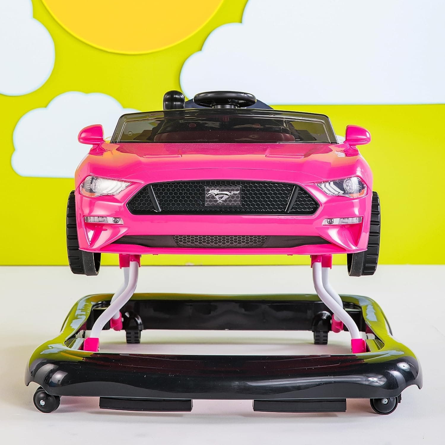 Bright Starts Ford Mustang 4-in-1 Pink Baby Activity Center & Push Walker with Removable Interactive Steering Wheel -Toy, 6 Months and up Pink Mustang - Image 4