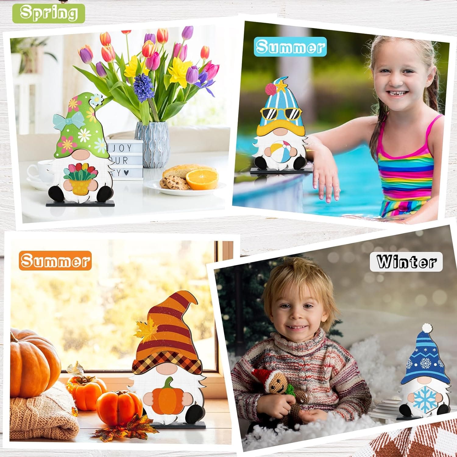 Blulu 32 Pcs Christmas Interchangeable Wooden Gnome Decor DIY Holiday Christmas Seasonal Tiered Tray Decoration Gnomes with Magnet Pieces Welcome Sign for Xmas Holiday Decorations (Cute) - Image 3