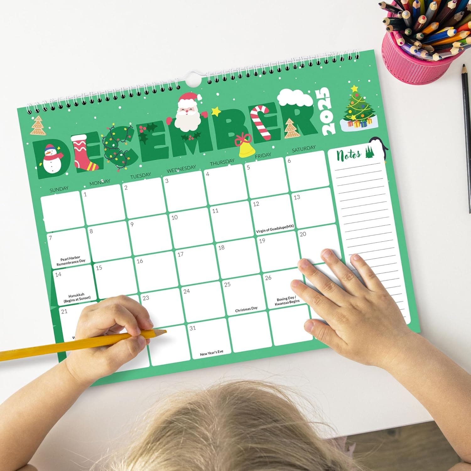 SUNEE 2026 Calendar- 18 Months Oct. 2025 - Mar. 2027, 14.5"x11.5" Big Grid Hanging Calendar 2026 with Note for Organizing & Planning, 2026 Wall Calendar with Note, Cute Cute 14.5x11.5 - Image 5