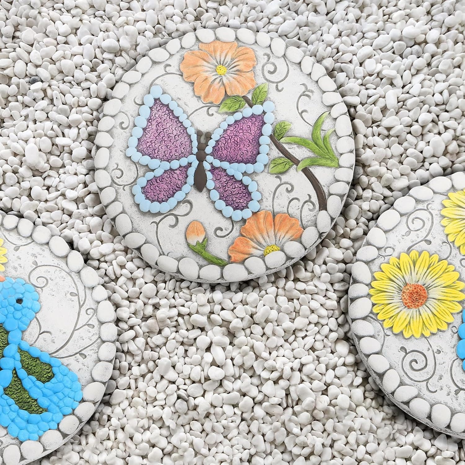 Garden Stepping Stones Set of 2 Butterfly Outdoor Garden Decor 10 inch Round Decorative Stones Pavers for Garden Walkway Landscaping, Hummingbird Gifts (N6-YYD334) 9.8 x 9.8 x 0.6 inches Butterfly Hummingbird - Image 5