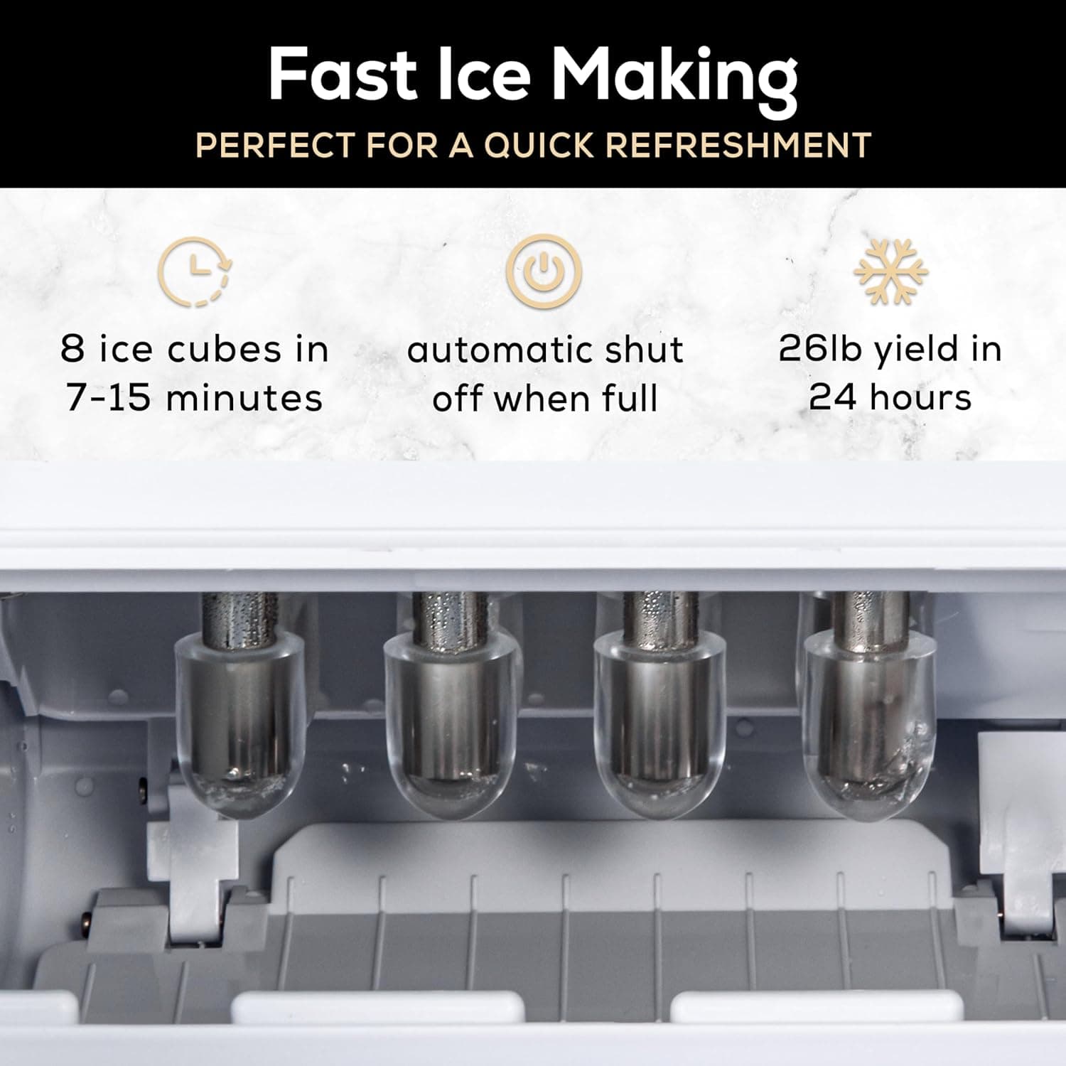 Igloo Premium Self-Cleaning Countertop Ice Maker Machine, Handled Portable Ice Maker, Produces 26 lbs. in 24 hrs. with Ice Cubes Ready in 6-8 Minutes, Comes with Ice Scoop and Basket Black 26 Lb Handle - Image 3